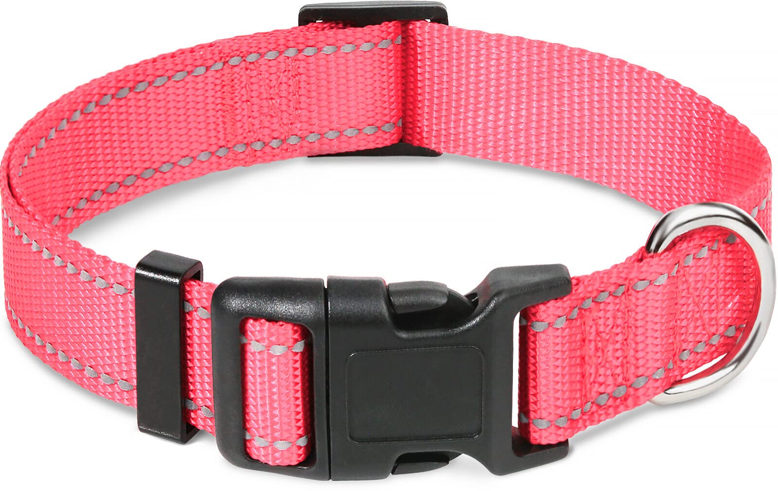 Taglory Reflective Adjustable Dog Collars For Puppy Small Medium Large Dogs, Thin Nylon Webbing And Quick Release Plastic Buckle(Noen Pink Medium)
