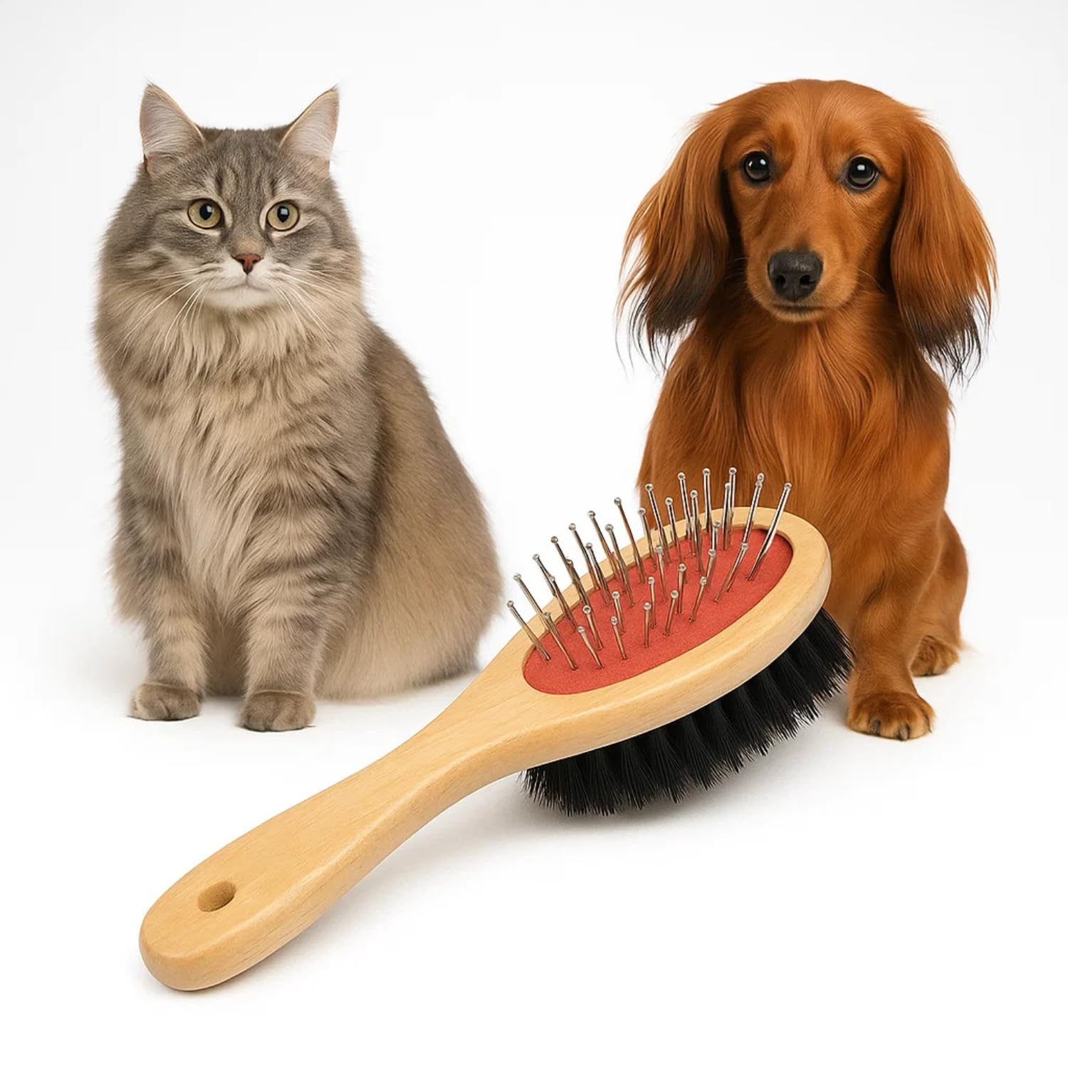 Sage Square Double Sided Wooden Pet Grooming Brush For Dogs & Cats | One Side Metal Pin Bristles For Detangling, Shedding | Othe