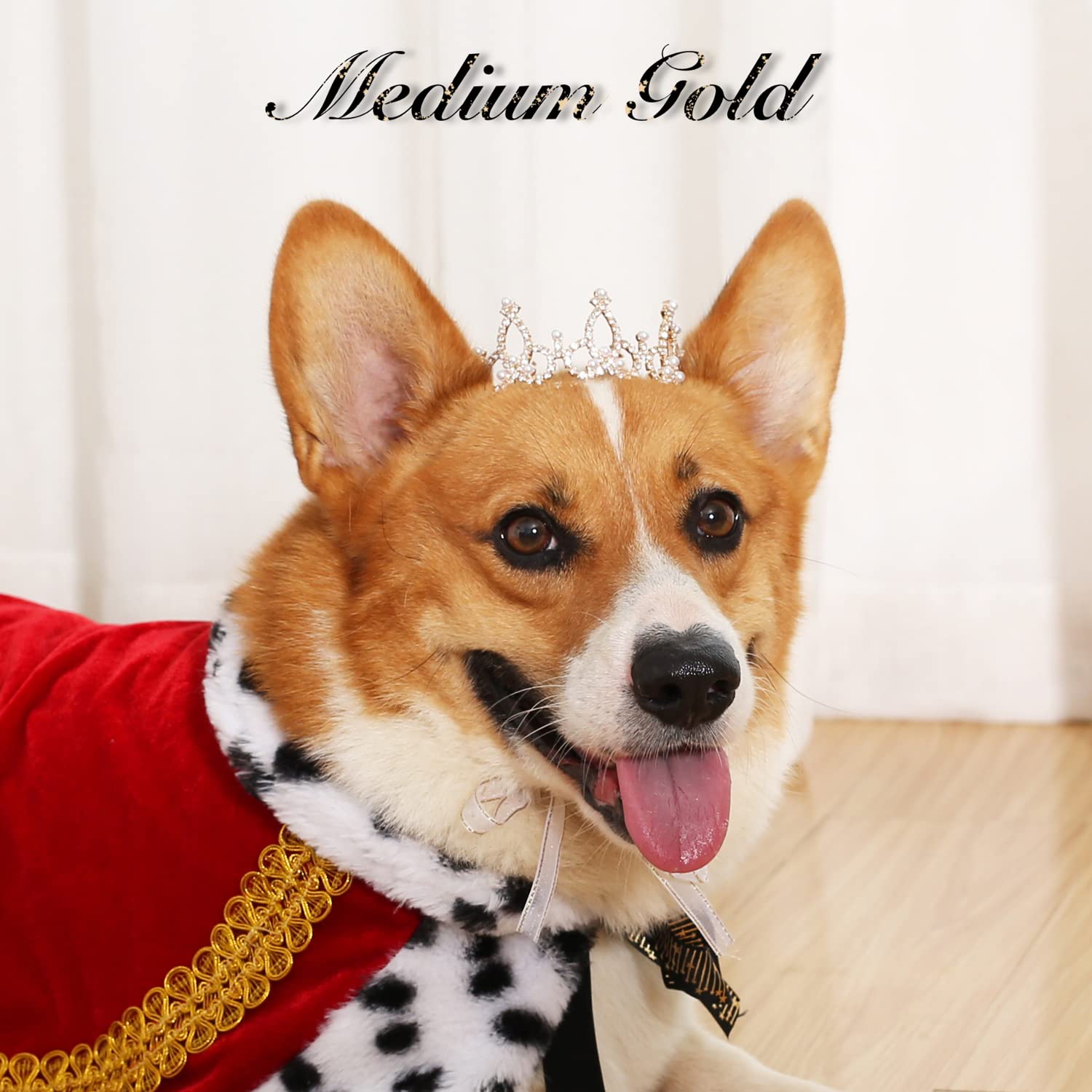 Lovelyshop Pet Series Gold Plated Royal Rhinestone Pearl Full Round Dog/Cat Crown For Rolyal Family Costume Hair Accessories-Xsm