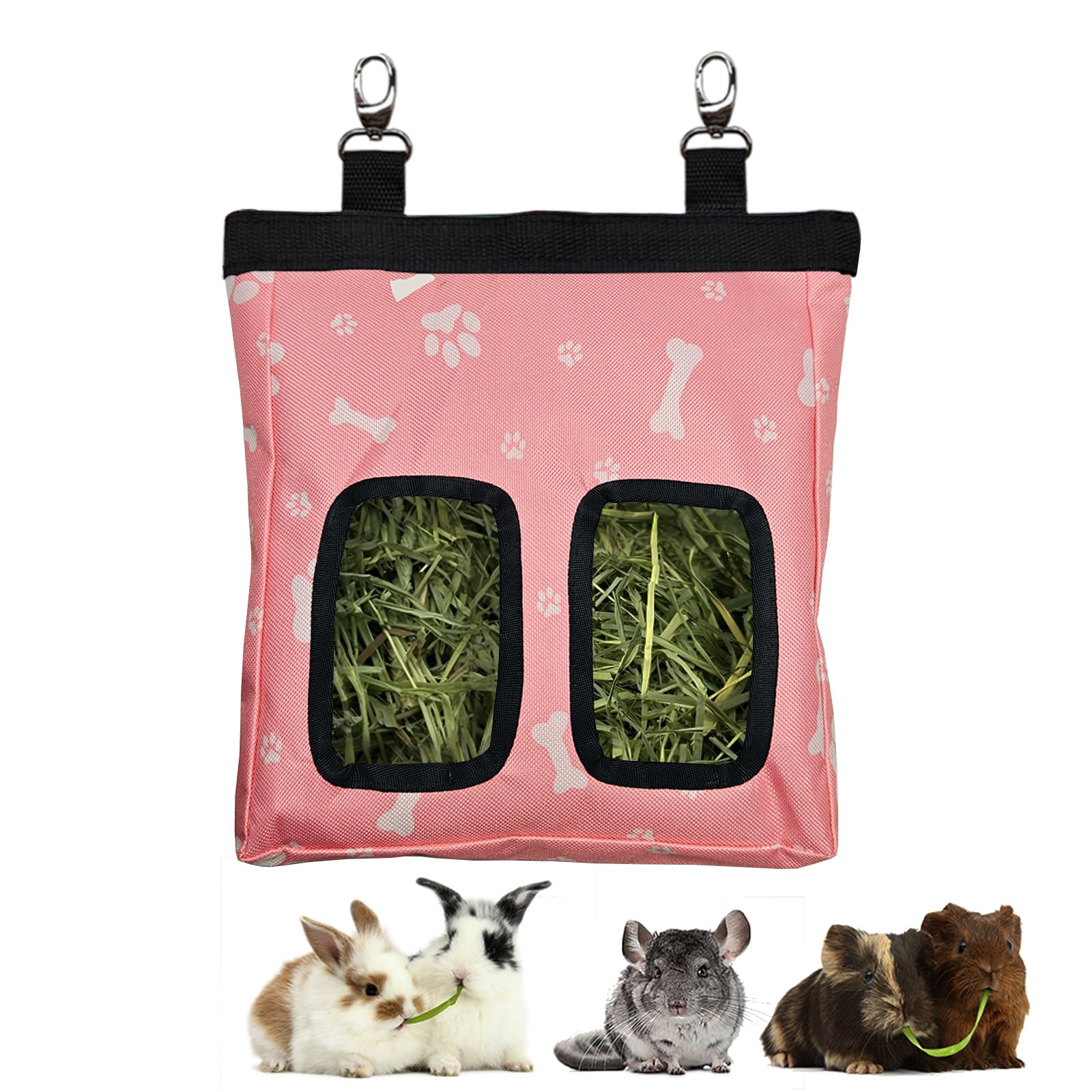 Guinea Pig Hay Feeder, Hanging Rabbit Hay Feeder Bag for Guinea Pigs Bunnies Chinchillas. Pinkbones