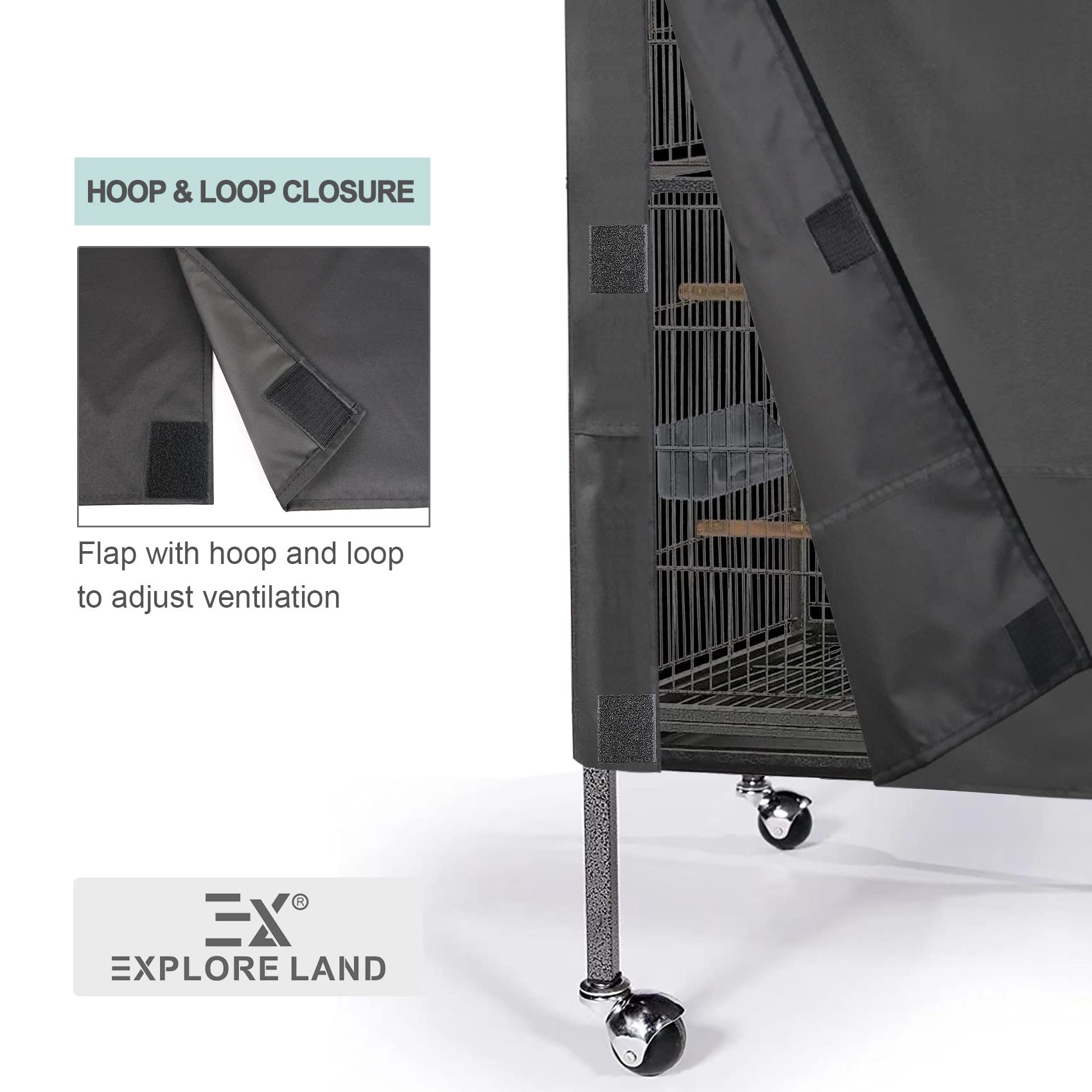 Explore Land Bird Universal Pet Cage Cover For Night For Cats, Mink, Totoro, Parakeet, Parrot And Small Animals (Black, L)