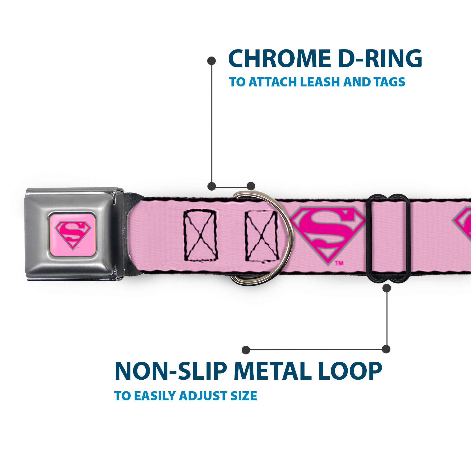 Buckle-Down Dog Collar Seatbelt Buckle Superman Shield Pink, Multi Color, 1.5' Wide - Fits 13-18' Neck - Small (Dc-Wsm006-Ws)