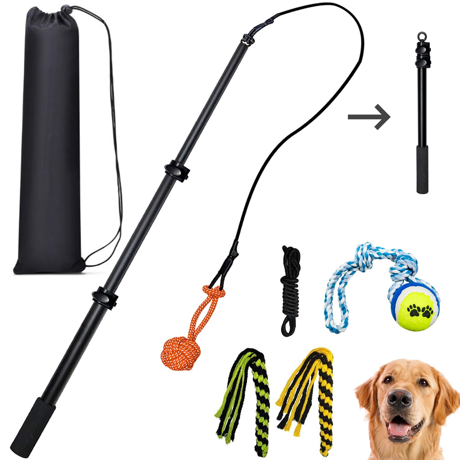 Amacielo Flirt Pole For Dogs, Interactive Toys Tug-Of-War For Dogs, Durable Teaser Wand, Chase Toys With Rope Chewing Sticks, For Outdoor Exercise & Training