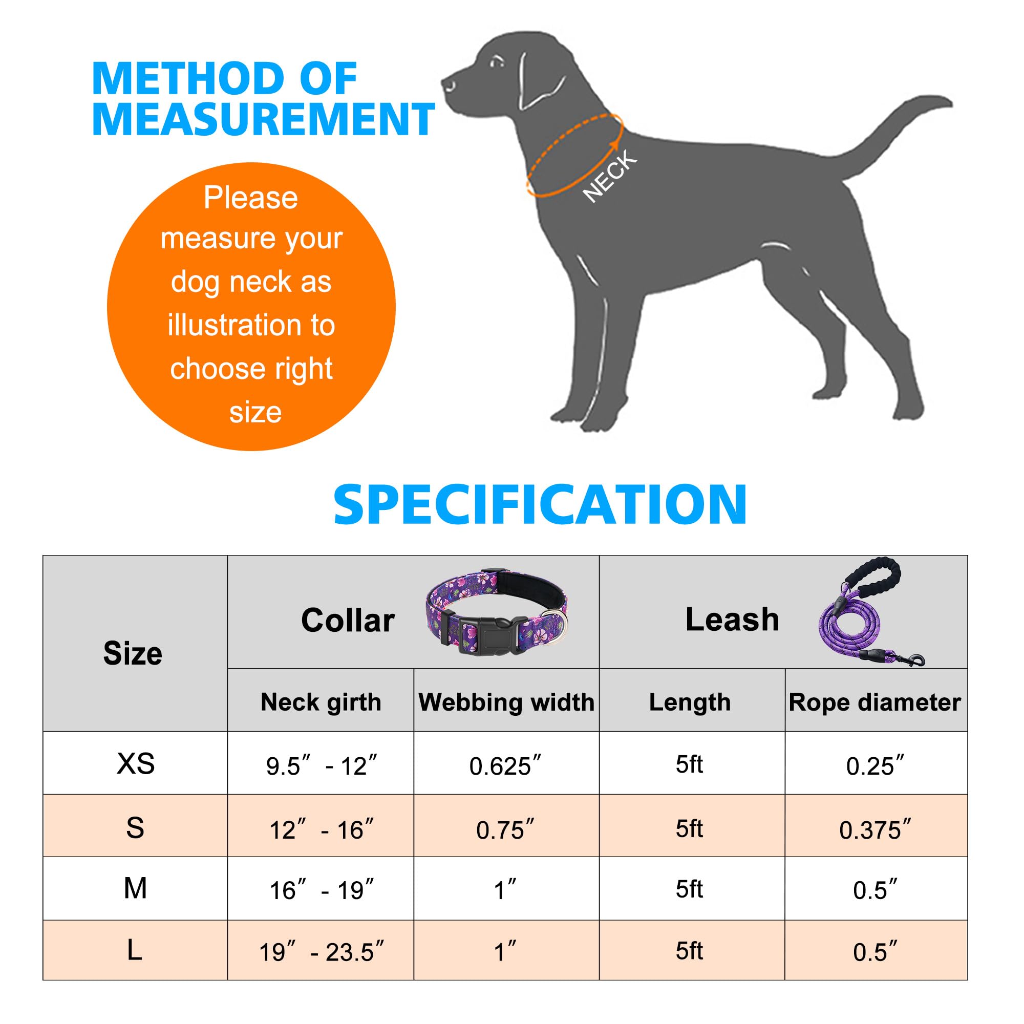 Ladoogo Reflective Dog Collar Padded With Soft Neoprene Breathable Adjustable Nylon Dog Collars For Small Medium Large Dogs (Medium (Pack Of 1), Purple/Pink Floral Collar+Leash)