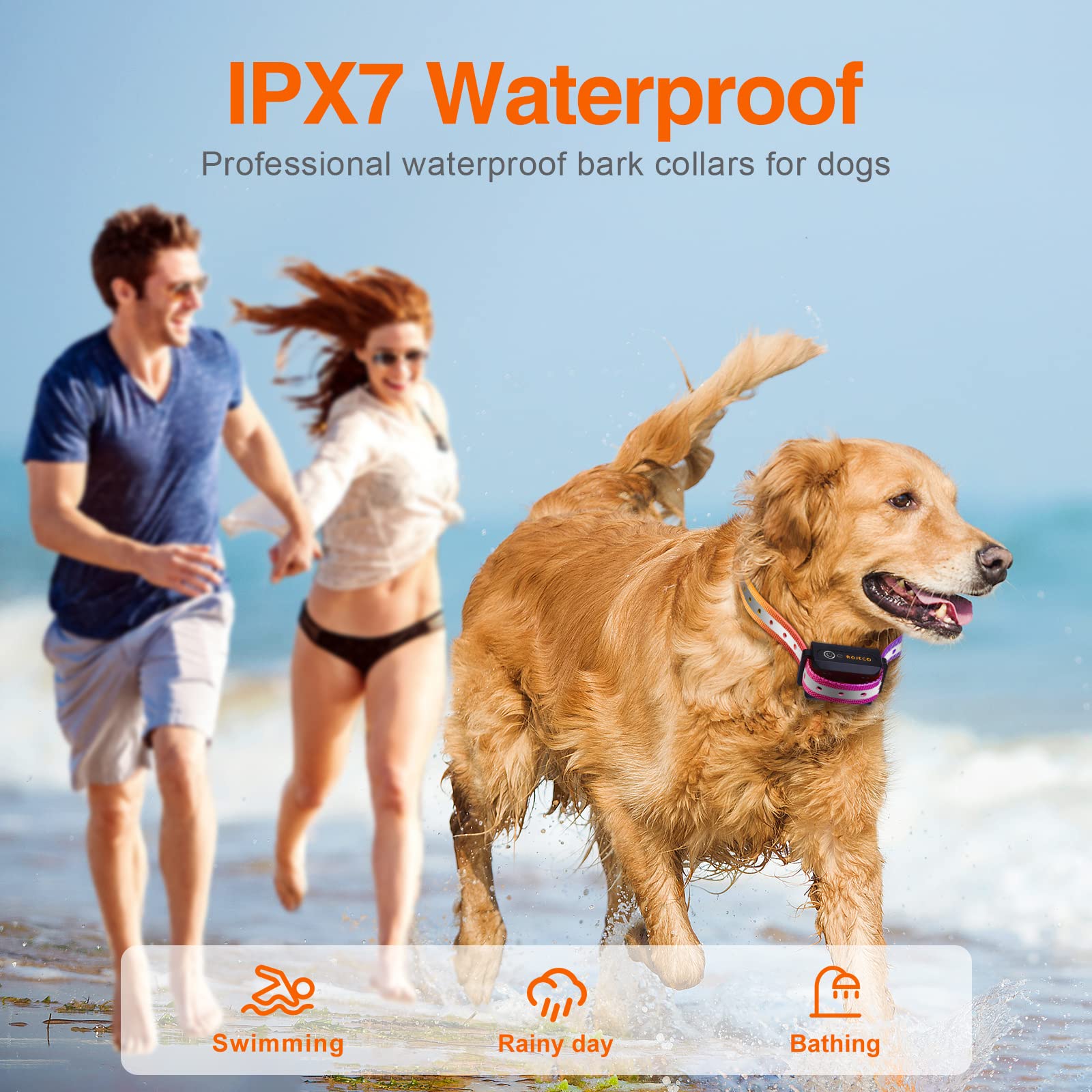 ROJECO Dog Training Collar - 3300FT Remote, IPX7 Waterproof, Rechargeable, Beep, Vibration, Shock, Adjustable, Purple