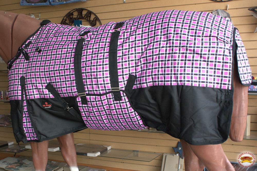 Hilason Pink Black Plaid 66 In 1200D Winter Waterproof Poly Horse Blanket Belly Wrap | Horse Blanket | Horse