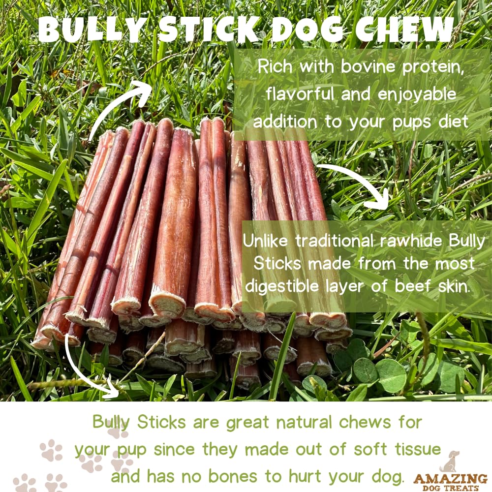 Amazing Dog Treats - 6 Inch Medium Size Bully Sticks (25 Count) - Bulk Bully Sticks for Dogs - No Hide Bully Stick Dog Bones
