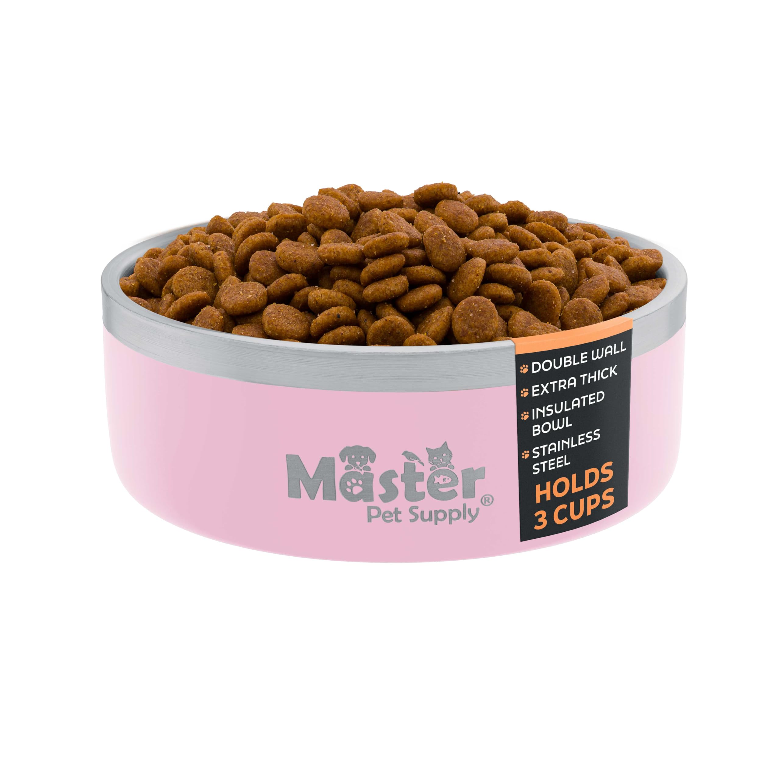 Master Pet Supply Stainless Steel Dog Bowls - 25 oz, Heavy Duty - Rose Quartz, Double Wall Extra-Thick Insulated, Non-Slip Pet W