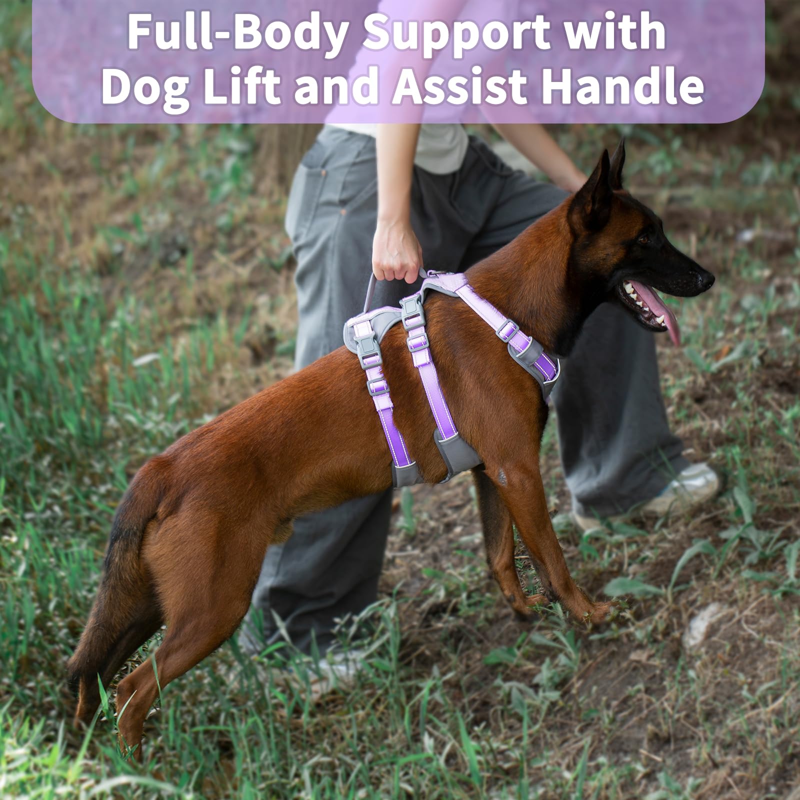 Huntboo Reflective Dog Harness With Handle, Escape Proof, No Slip, Breathable, Lightweight, Adjustable Lift Harness For Small,Me