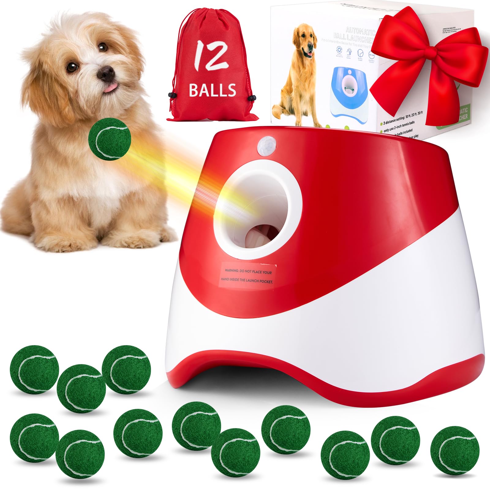 Wortade Automatic Ball Thrower For Dogs, Dog Ball Thrower Launcher With 10-30 Ft Distance, Rechargeable Automatic Dog Toy, Dog B
