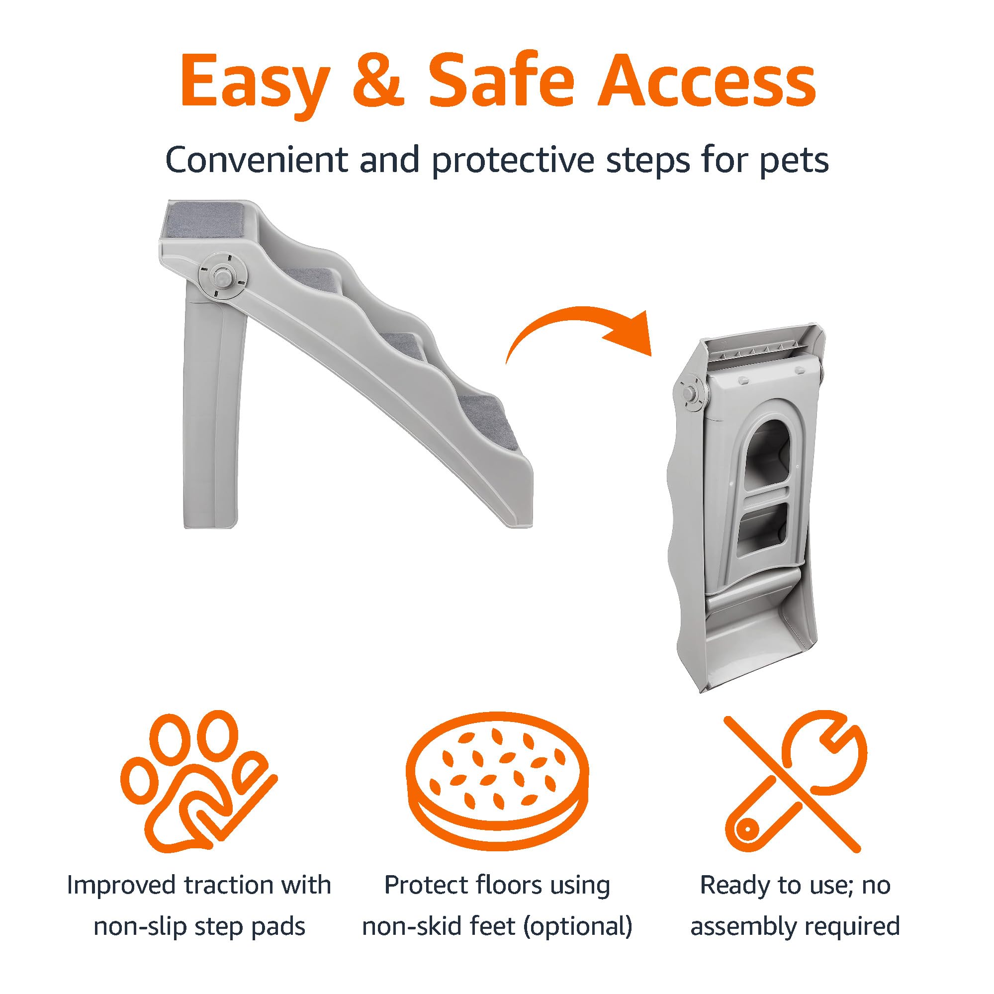 Amazon Basics Foldable Non-Slip Steps For Dogs And Cats, Grey, 23.90'' X 16.10'' X 19.76''