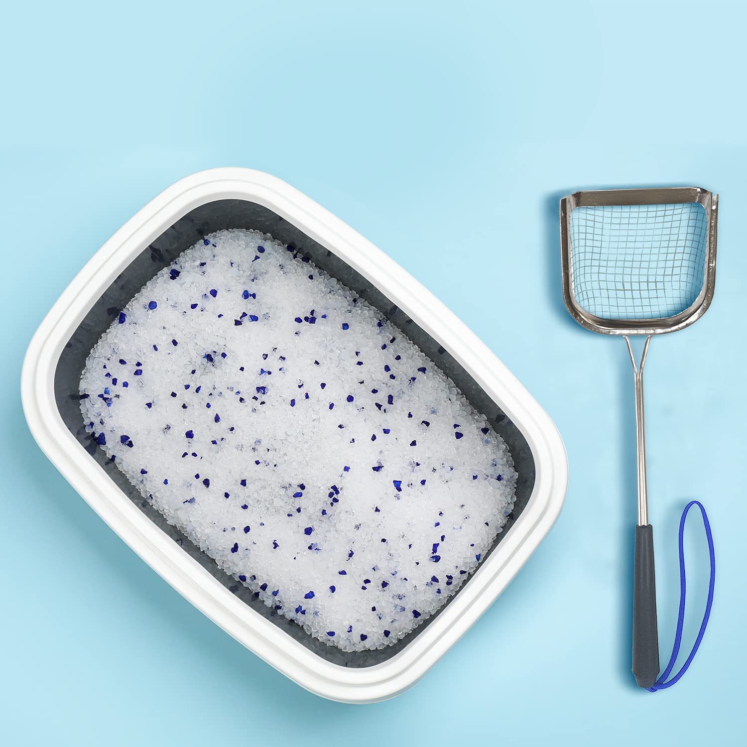 Sand Dipper Stainless Steel Cat Litter Scoop - Square Design, Silver, Long Handle
