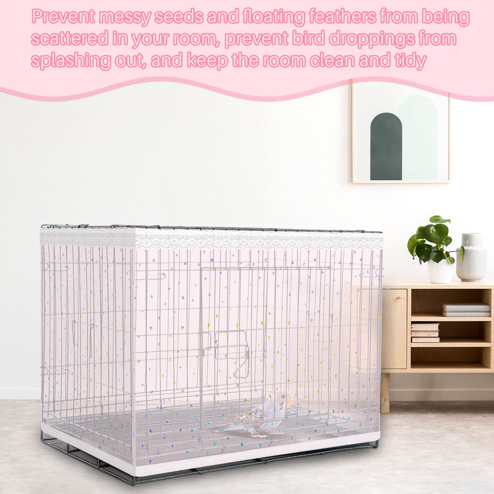 Twinkle Star Large Bird Cage Cover – Extra Large Nylon Mesh Seed Guard Skirt for Parakeet, Macaw, African Birdcages (Pink, XL)