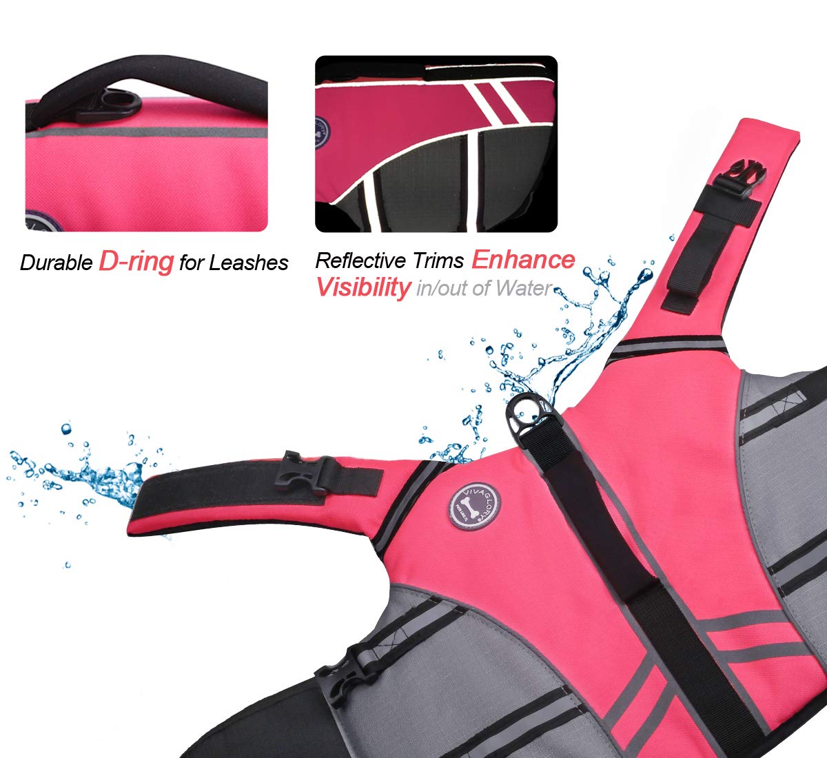 Vivaglory Sports Style Dog Life Jacket With Extra Flotation, Adjustable & Durable Swim Life Vest With Secure Fastening System Fo