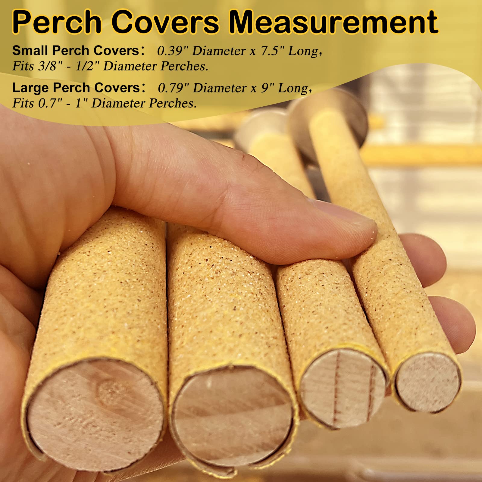S&X Sanded Perch Covers For Parakeets, Lovebirds, Parrotlets, Finches, Canaries, Large Perch Covers,3/4'' Diameter X 9'' Long,3-