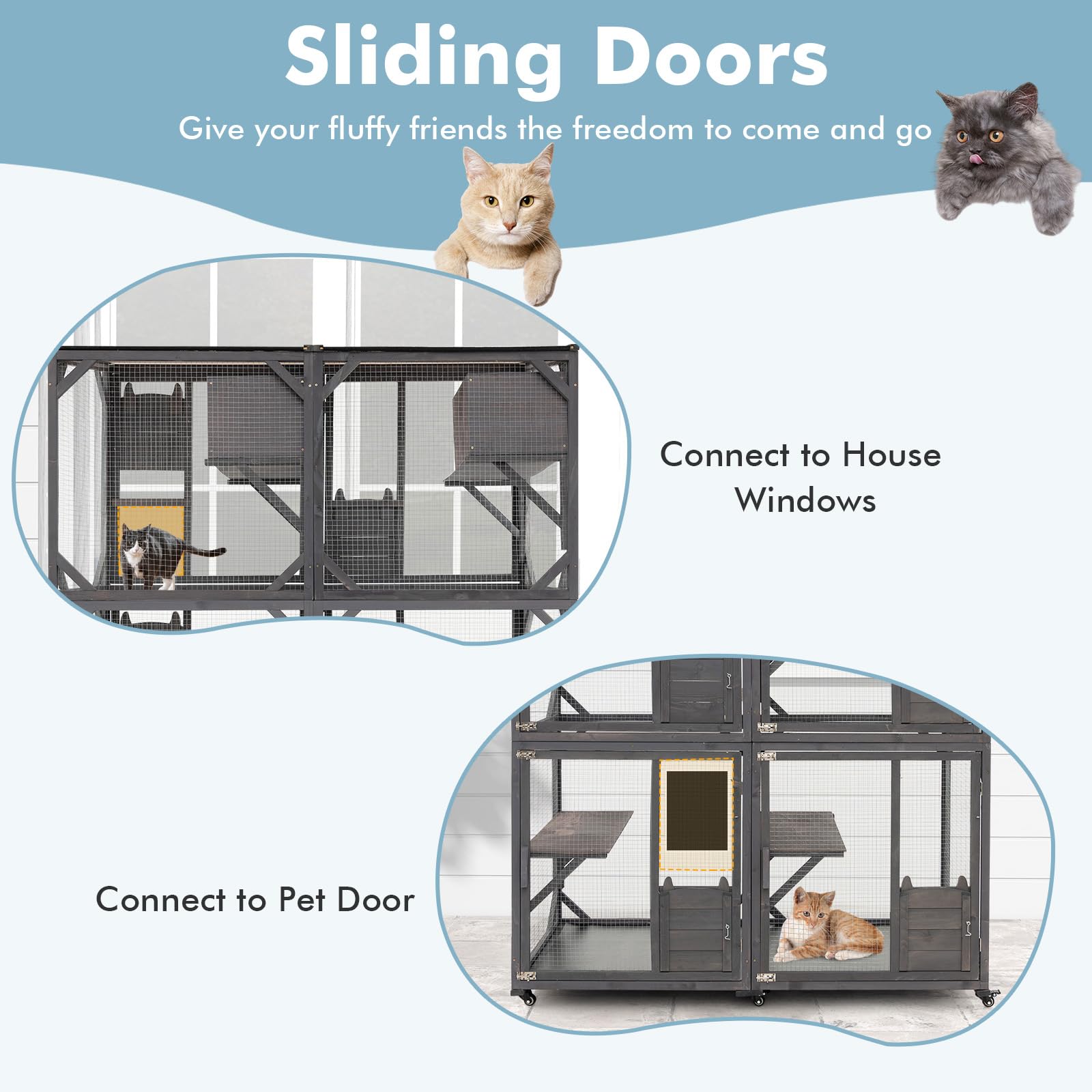Tangkula Catio Outdoor Cat Enclosure Large, 71 Inch Outdoor Cat House Weatherproof With Asphalt Roof, Wooden Cat Cage Playpen With 7 Jumping Platforms & 2 Resting Boxes, Walk-In Cat Kennel Condo