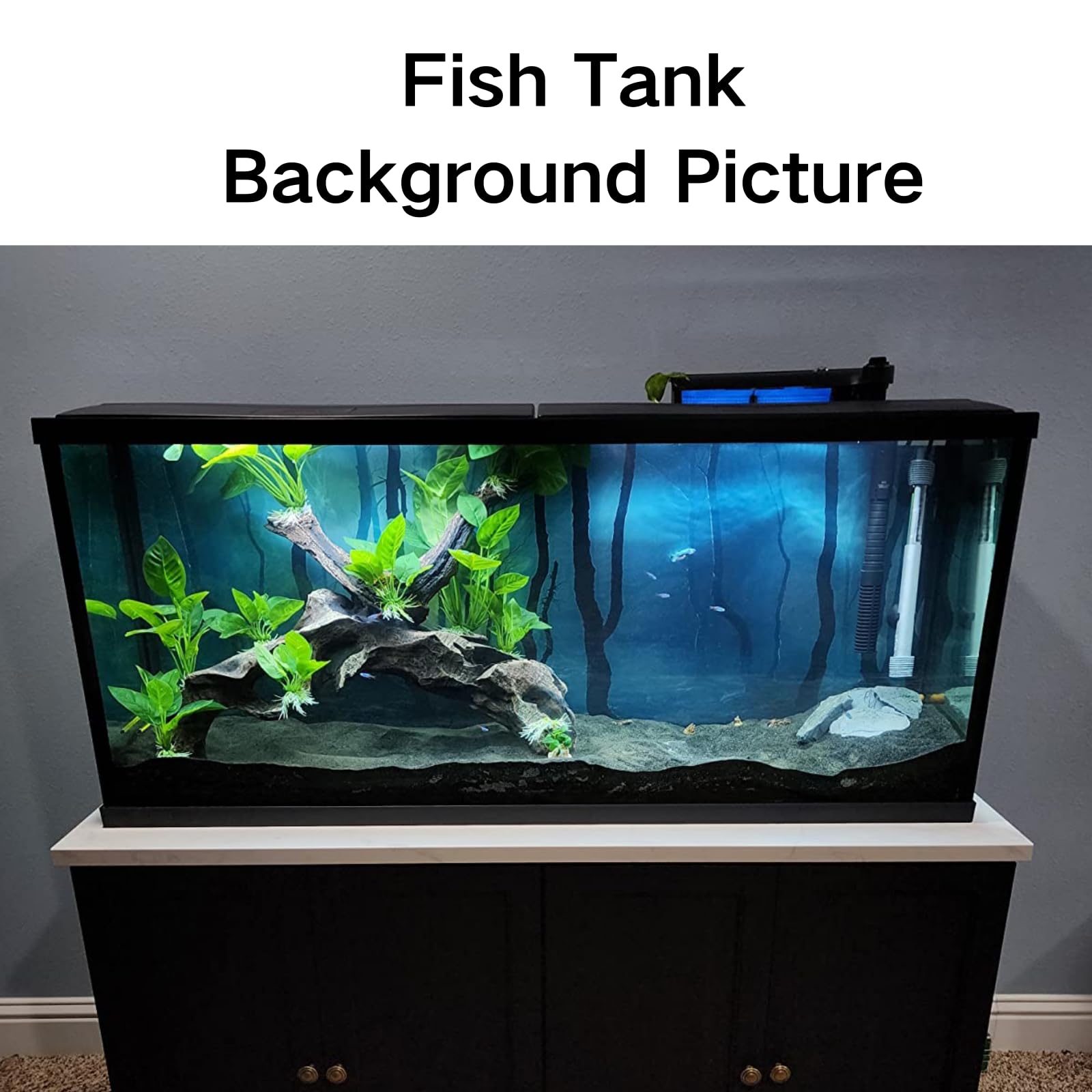Elebox Fish Backgrounds Paper Double Sides 3D Stone & Trees Aquarium Background Picture 19'' X 48'' Fish Tank Background