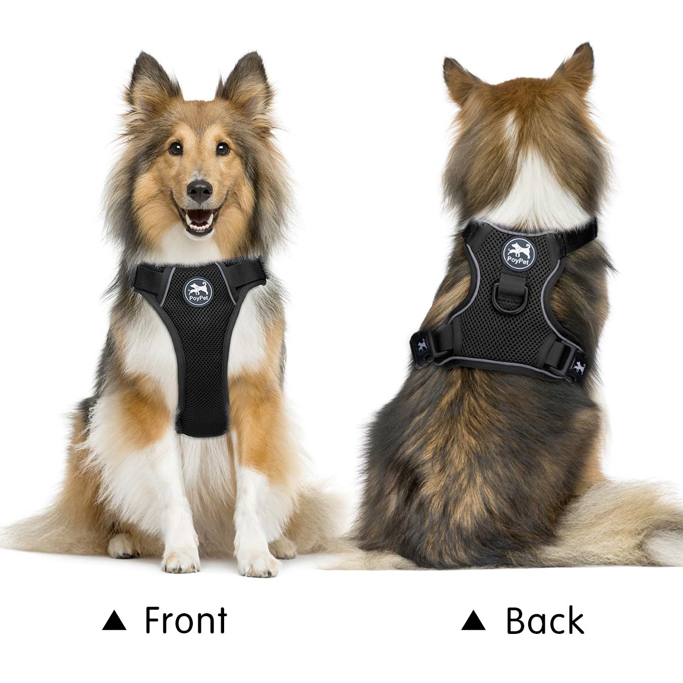 Poypet Reflective Soft Breathable Mesh Dog Harness No Choke Double Padded Vest Adjustable(Black,S)