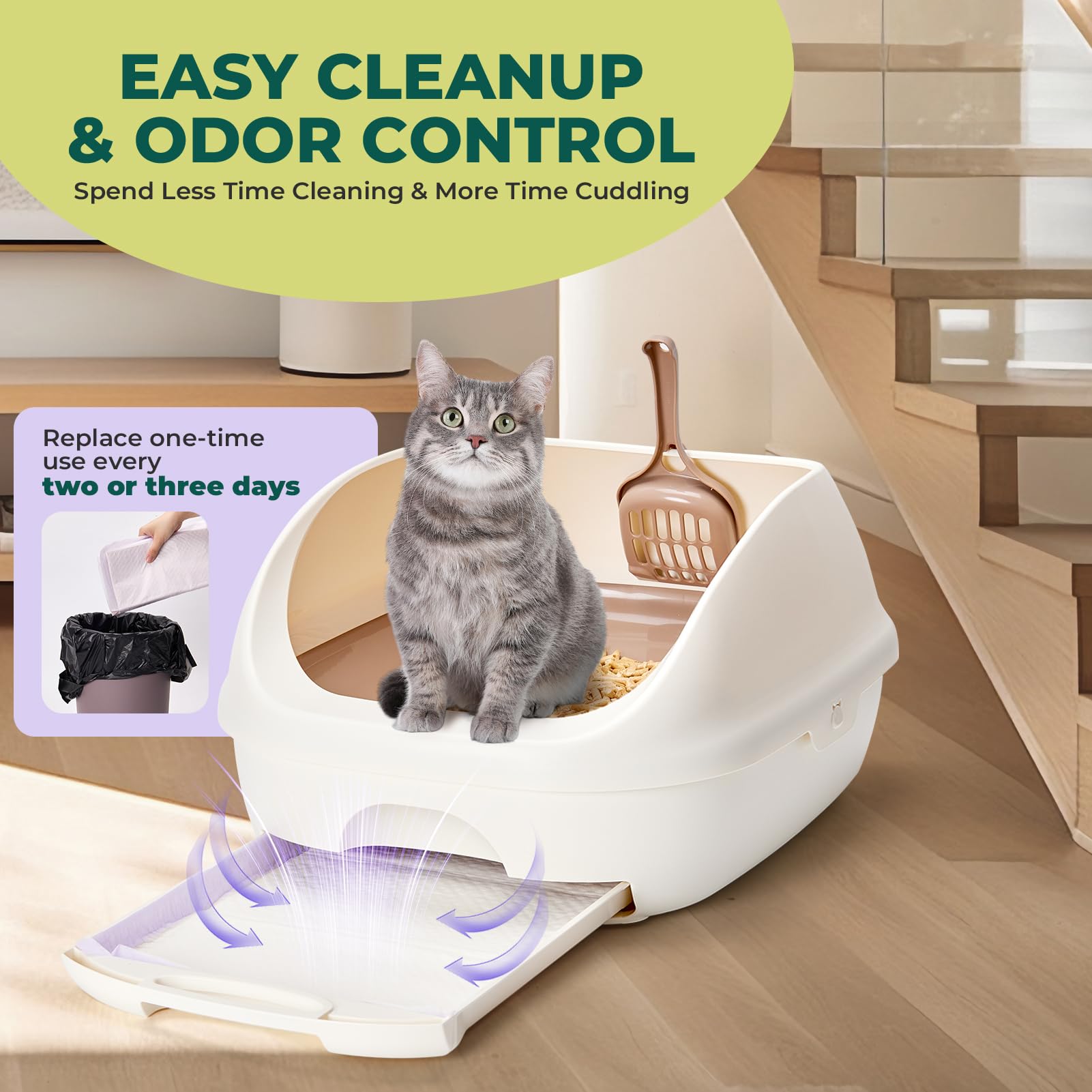 Cat Pads Refills For Tidy Cats Breeze Litter System - Super Absorbent 6-Layer Pads For Odor Control Unscented - 16.9'' X 11.4''