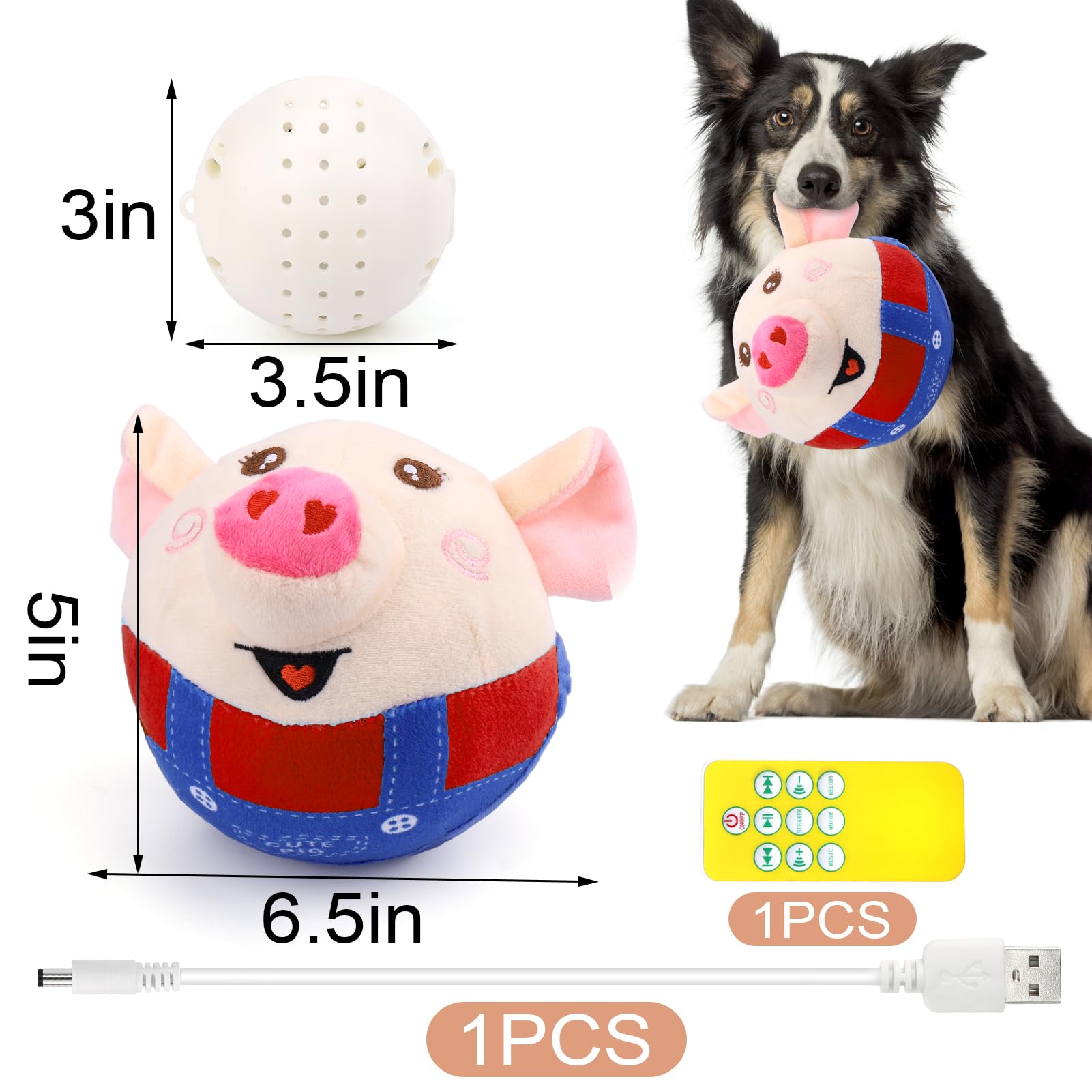 Baborui Remote Control Interactive Dog Toys Pig, Jumping Squeaky Dog Toys With Recording And Music Modes, Rechargeable Moving Do