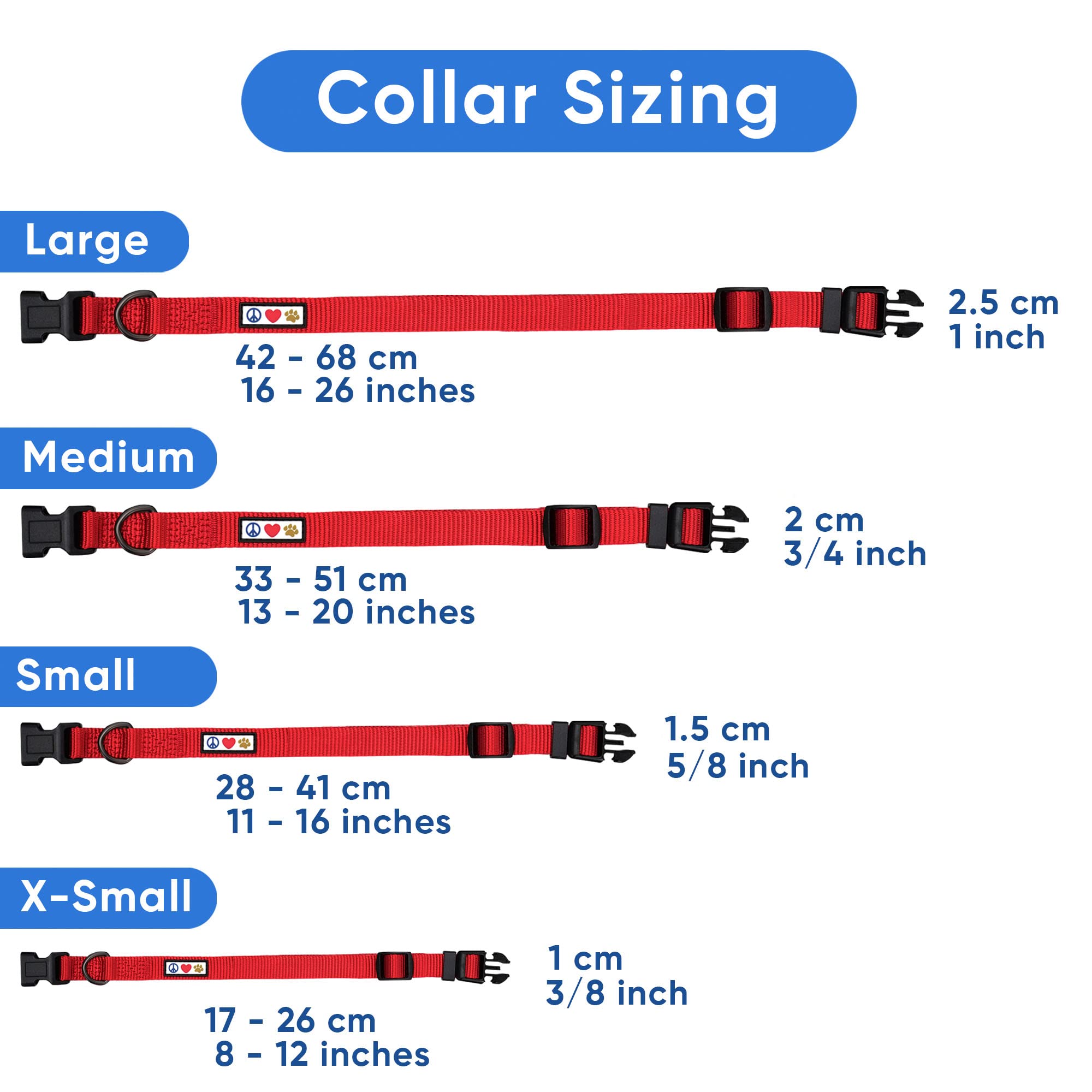 Pawtitas Pet Soft Adjustable Solid Color Nylon Puppy/Dog Collar Can Be Personalized Large Red/White/Blue