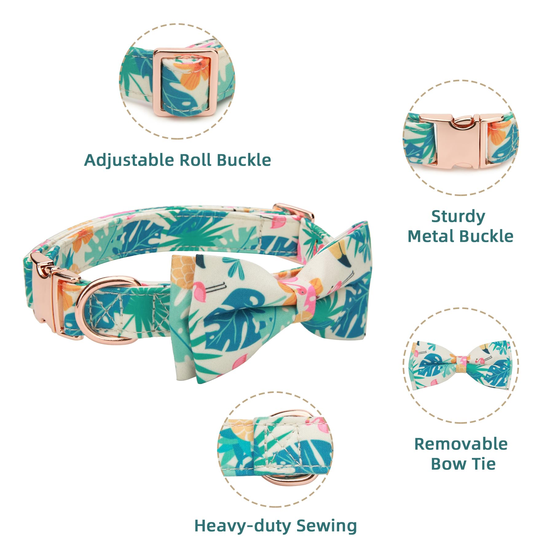Thankspaw Adjustable Bow Tie Dog Collar Printed Cute Patterns Spring Summer Soft Pet Collars For Small Medium Large Dogs