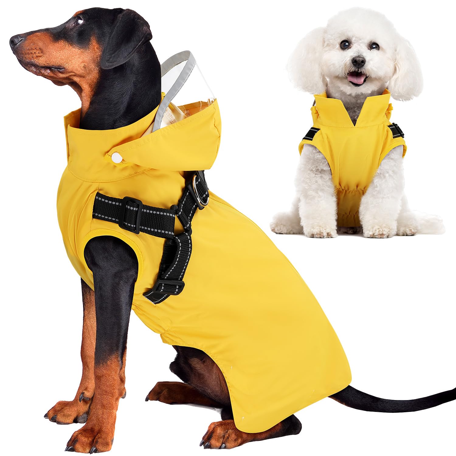 Slowton Dog Raincoat Waterproof - Dog Rain Jacket With Harness And Hood Lightweight, Reflective Dogs Rain Coat For Large Medium 