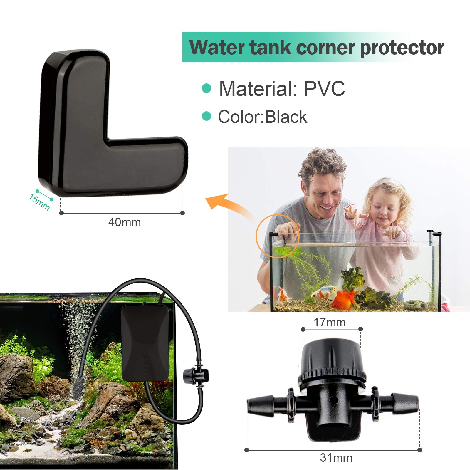 Aquariumbasics 26.6 Feet Black Aquarium Soft Airline Tubing Hose Standard With 4 Air Stones,4 Air Value Controller,4 Check Valves, 6 Suction Cups And 16 In Total For I,L,T,Y Shape Connectors