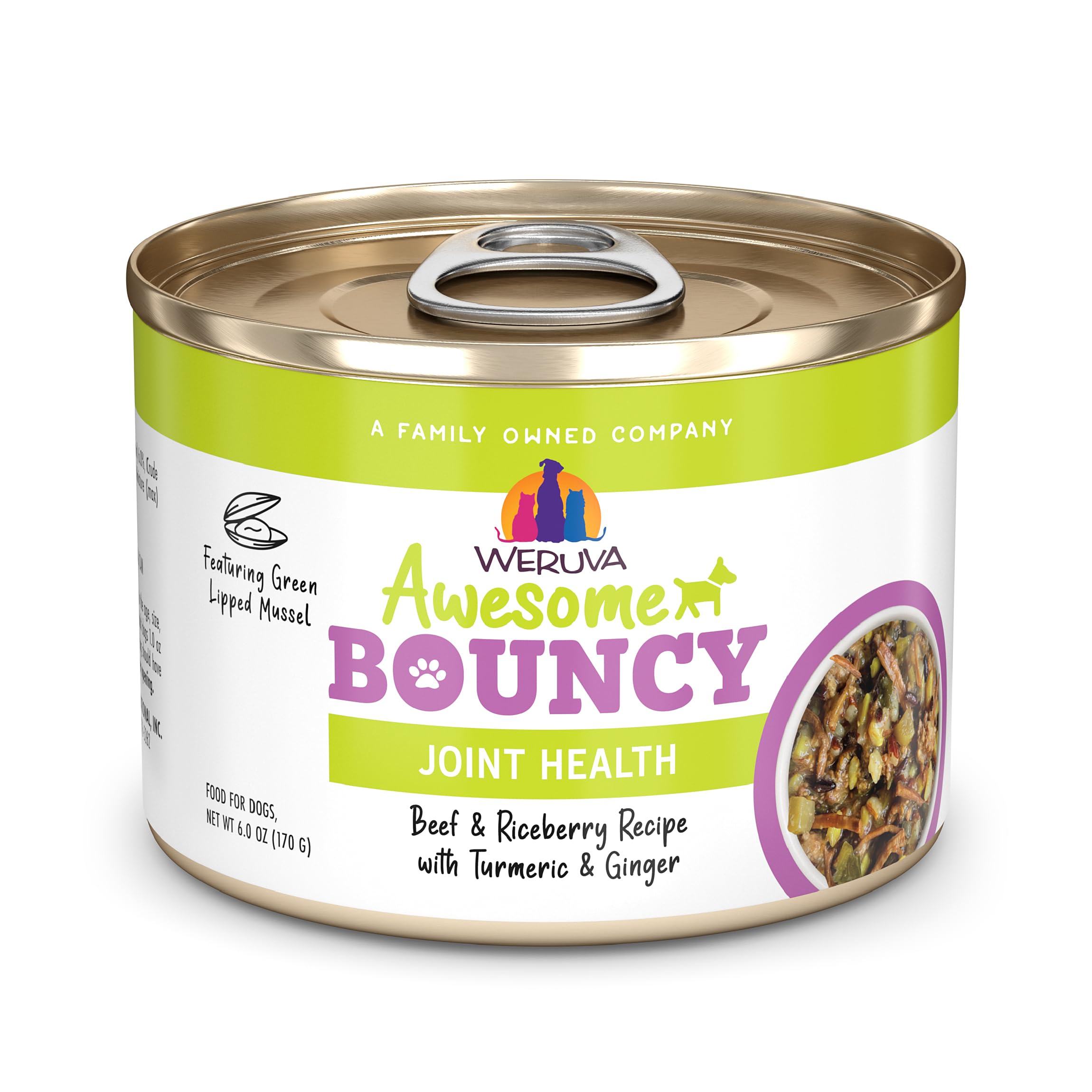 Weruva Awesome Bouncy Wet Dog Food, Beef & Brown Rice, 6oz Can (Pack of 8)