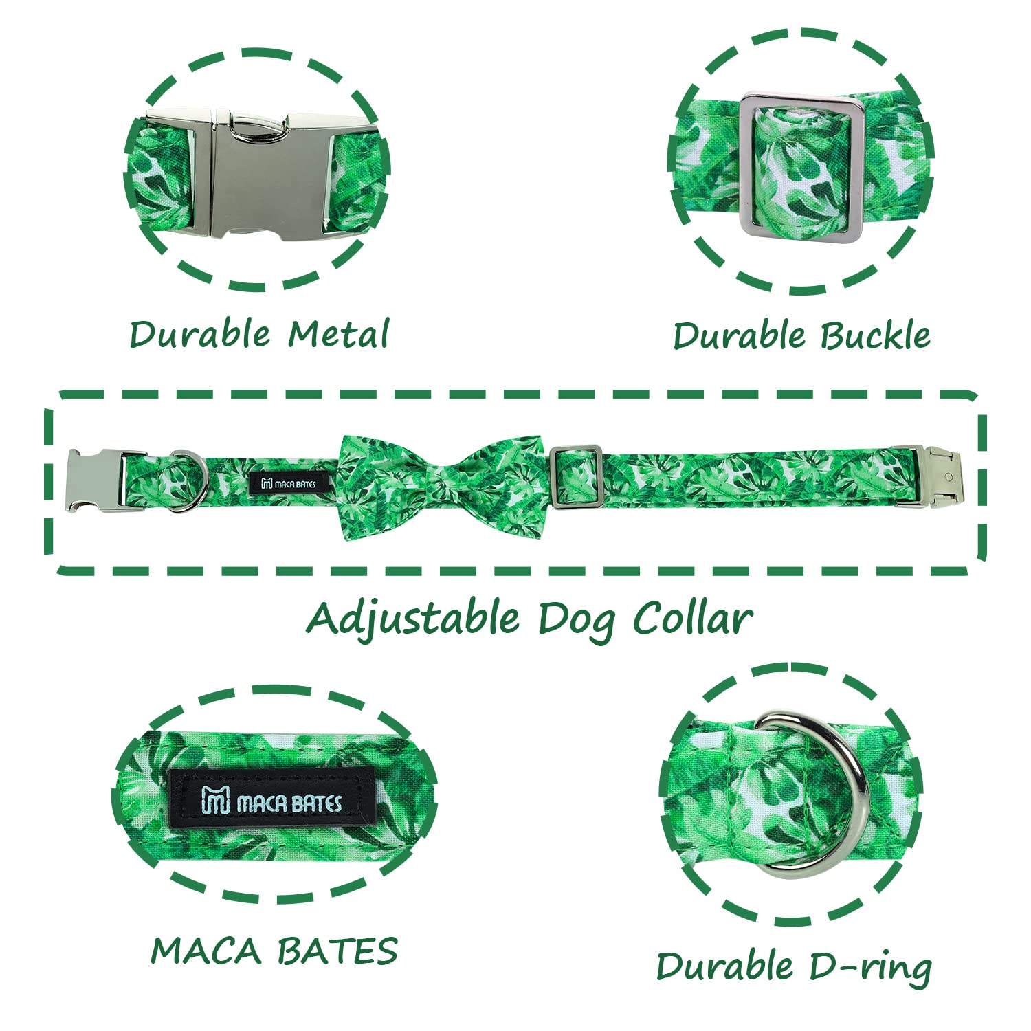 Maca Bates Flora Dog Collar With Bow Bowtie For Dogs Bows Tie Adjustable Breakaway Spring Floral Bows Tie Collars Accessories Bi