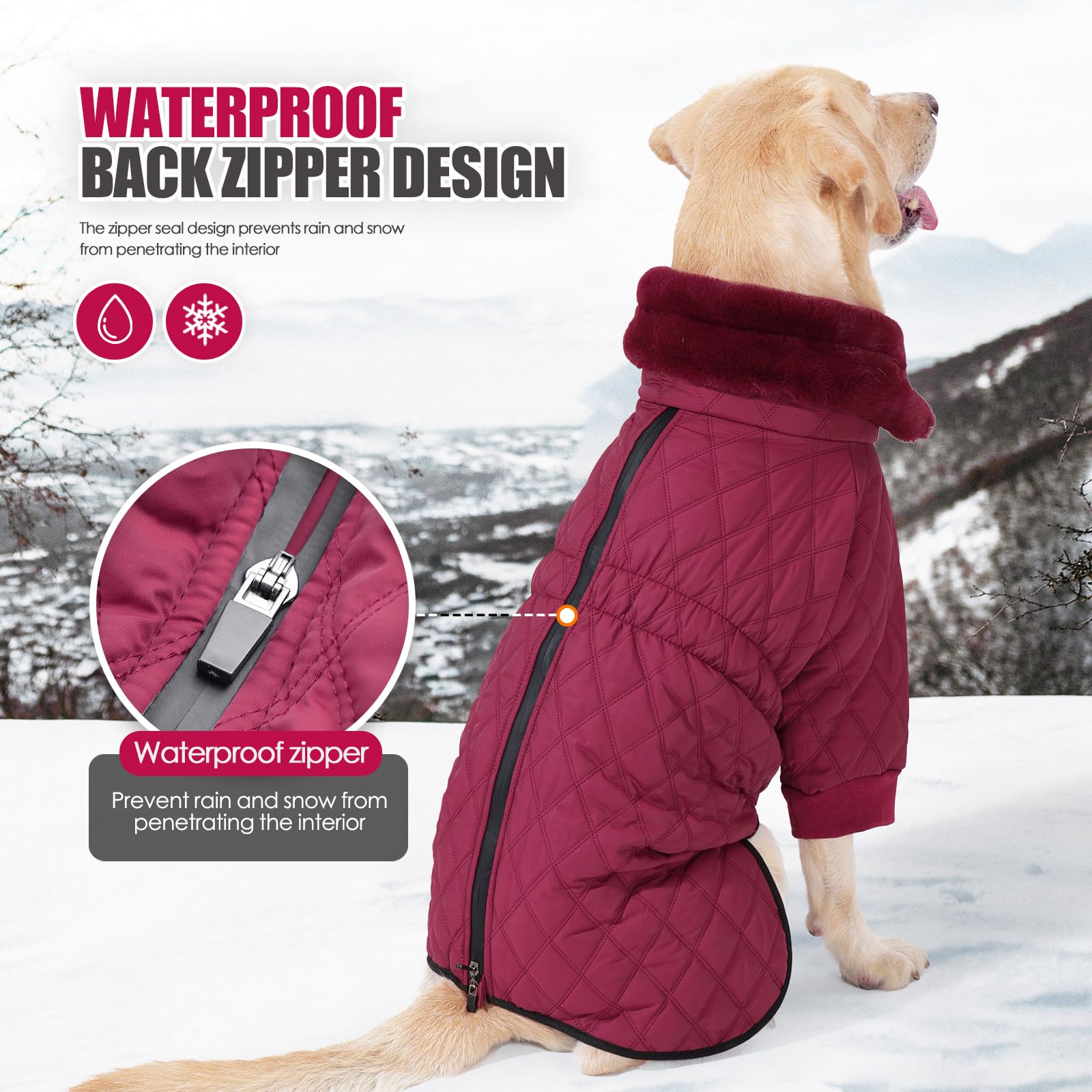 Warm Dog Coat With Double Zipper, Winter Dog Clothes For Small Medium Large Dogs, Turtleneck Dog Puffer Jacket, Two Legs Dog Col
