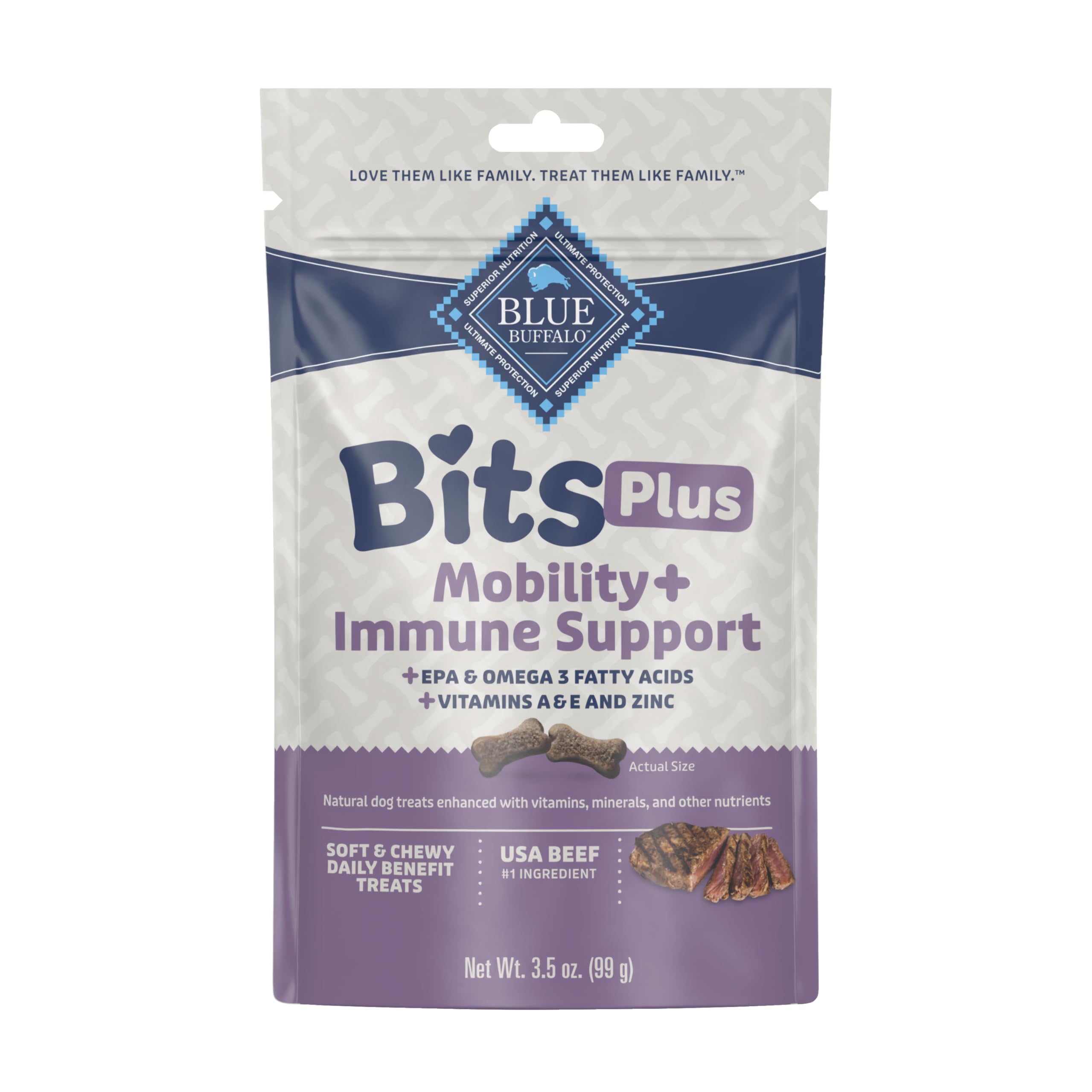 Blue Buffalo Blue Bits Plus Mobility and Immune Support Soft Dog Treats, Beef, 3.5-oz. Bag