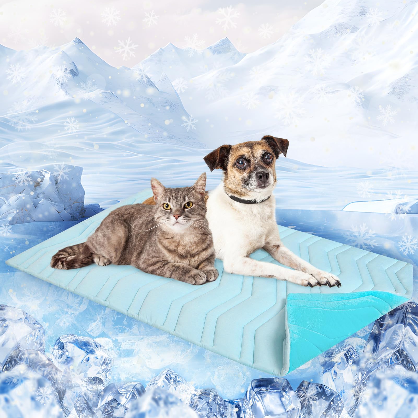 Scenereal Dog Cooling Mat For Crate, Thicken Self-Cooling Dog Pad Reversible (Cool & Warm), 36'X23' Pet Cool Bed For Medium L 