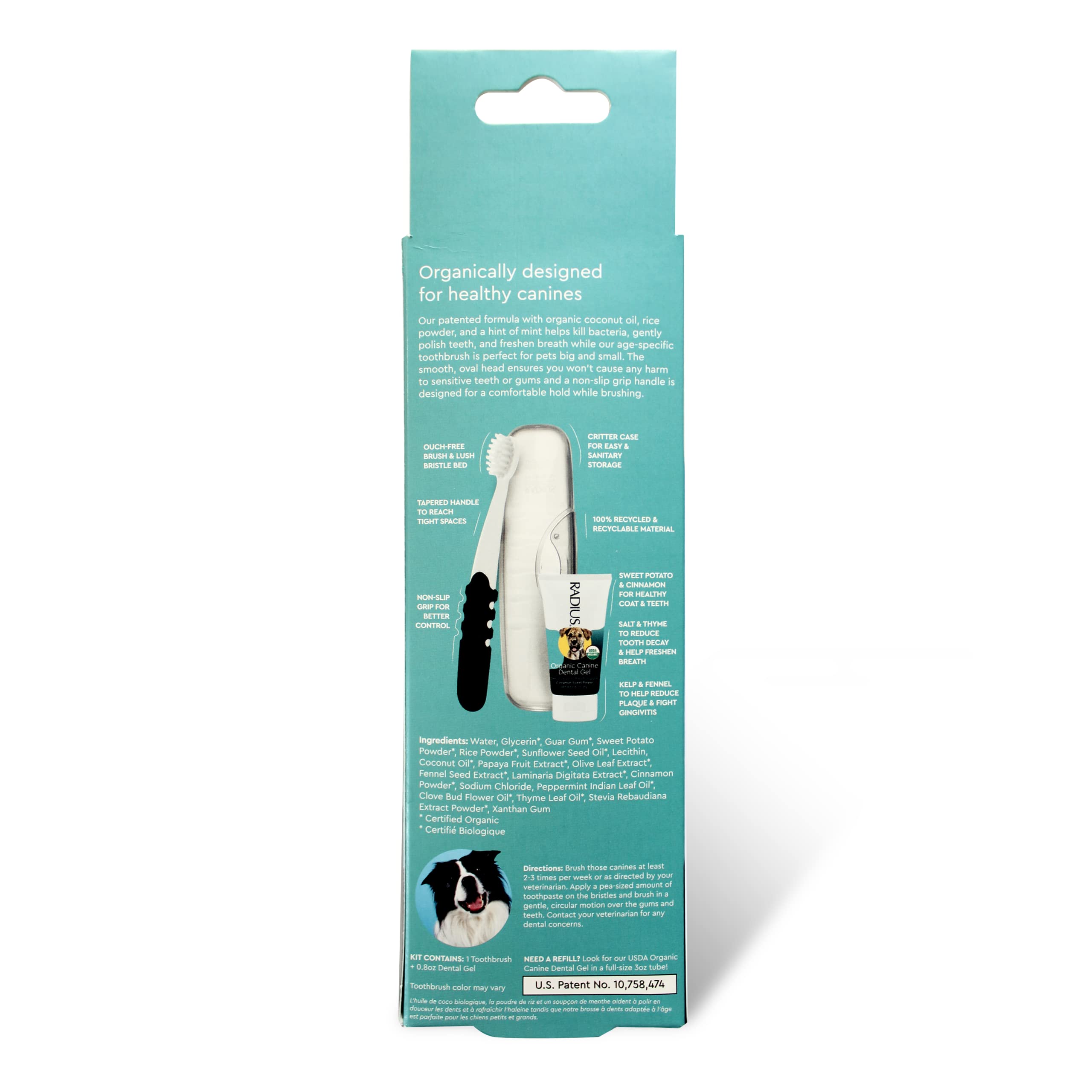 Radius USDA Organic Dental Solutions Adult Kit 1 Unit, 1 Dog Toothbrush & 1 0.8oz Toothpaste, Firm Bristle & Non Toxic Toothpast