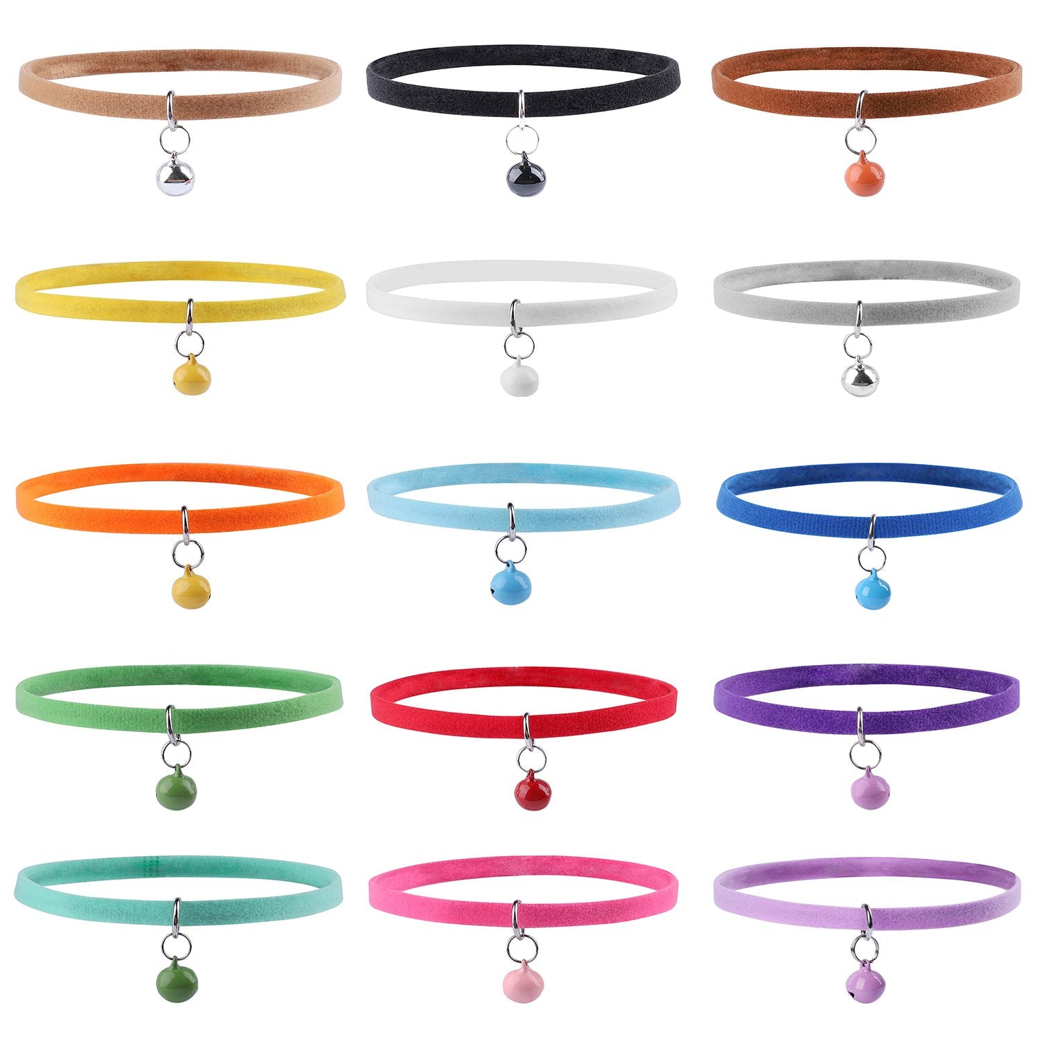 Whaline 15Pcs Double Side Soft Plush Puppy Id Collars With Bells For Dog And Cat