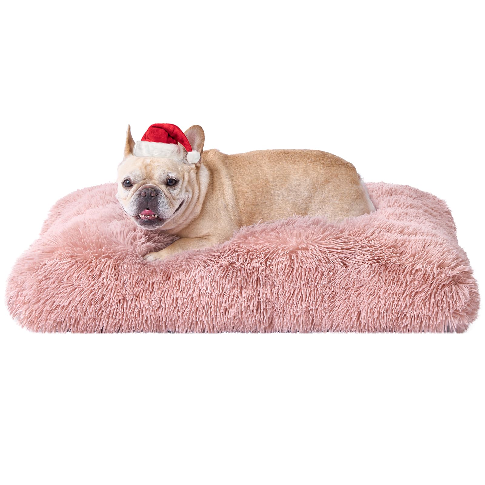 Eheyciga Fluffy Dog Crate Bed For Medium Dogs, Plush Faux Fur Dog Crate Pad, Calming Anti Anxiety Medium Dog Bed For Crate, Washable Soft Warm Dog Crate Mat With Non-Slip Bottom, Pink