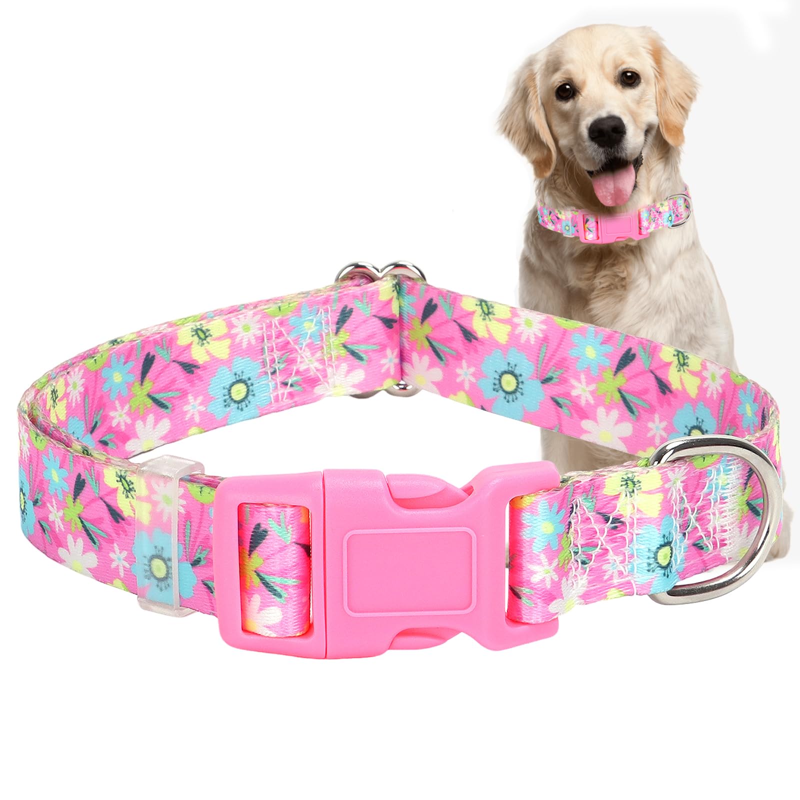 Girl Dog Collar For Large Dogs,Cute Pink Flowers Female Dog Collars Adjustable Soft Nylon Dog Collars For Small Medium Large Xl 