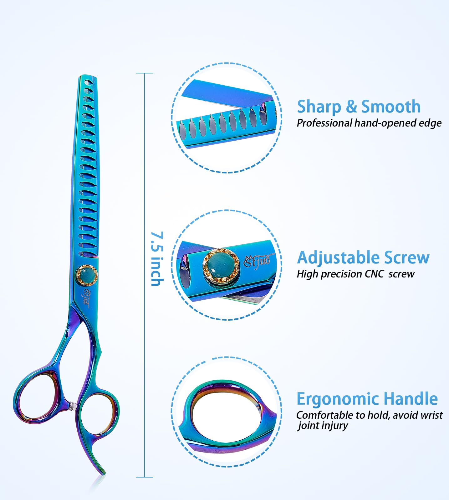 Stjuo 7.5'' Dog Chunker Scissors For Grooming 440C Stainless Steel Green Professional Pet Trimming Scissors Sharp Blades Cutting