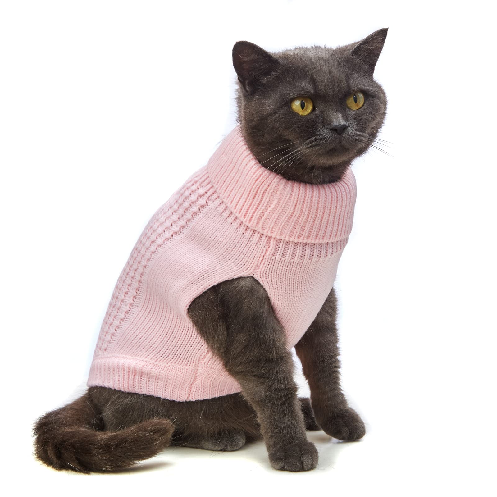 Jnancun Cat Sweater, Acrylic Turtleneck Sleeveless, Light Pink, Small (Winter, Warm, Comfortable, Unisex, 14 Colors, 4 Sizes, Ha