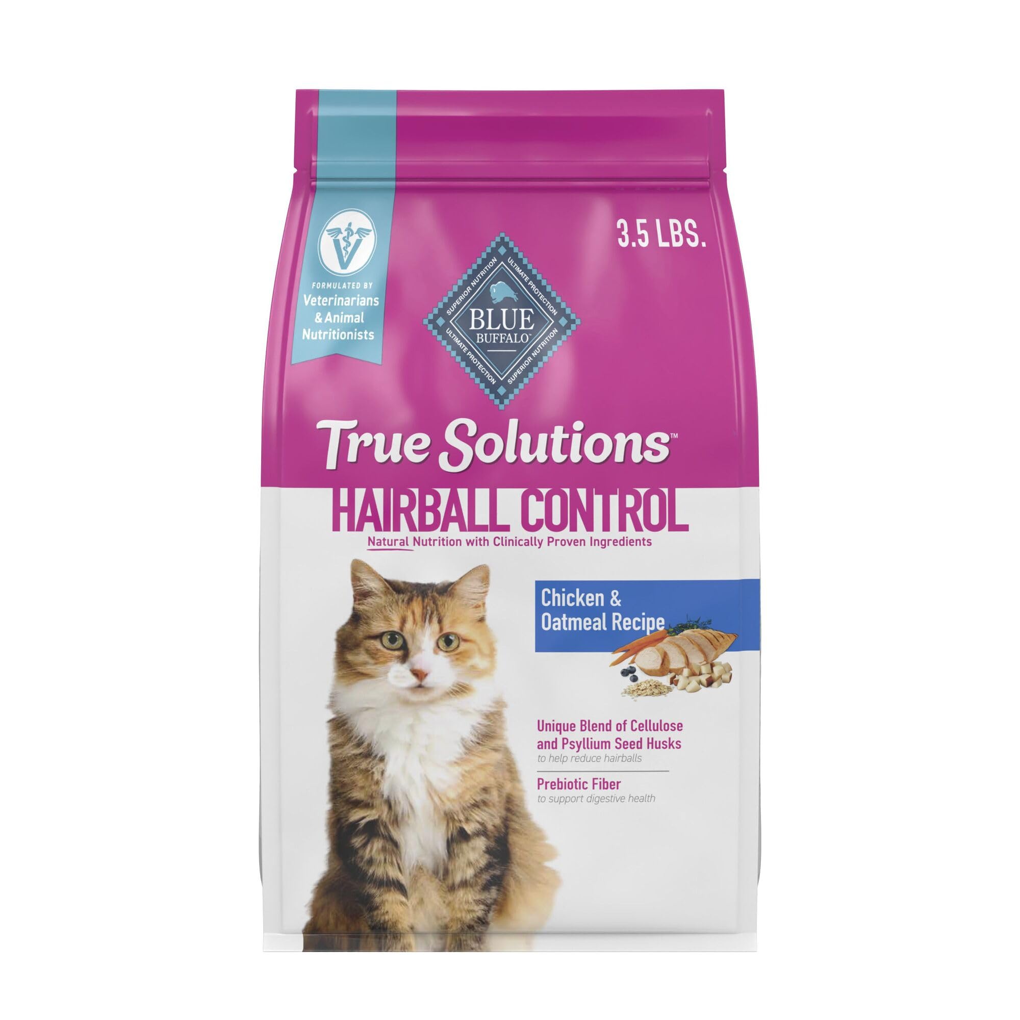 Blue Buffalo True Solutions Hairball Control Natural Dry Cat Food for Adult Cats, Chicken, 3.5-lb. Bag