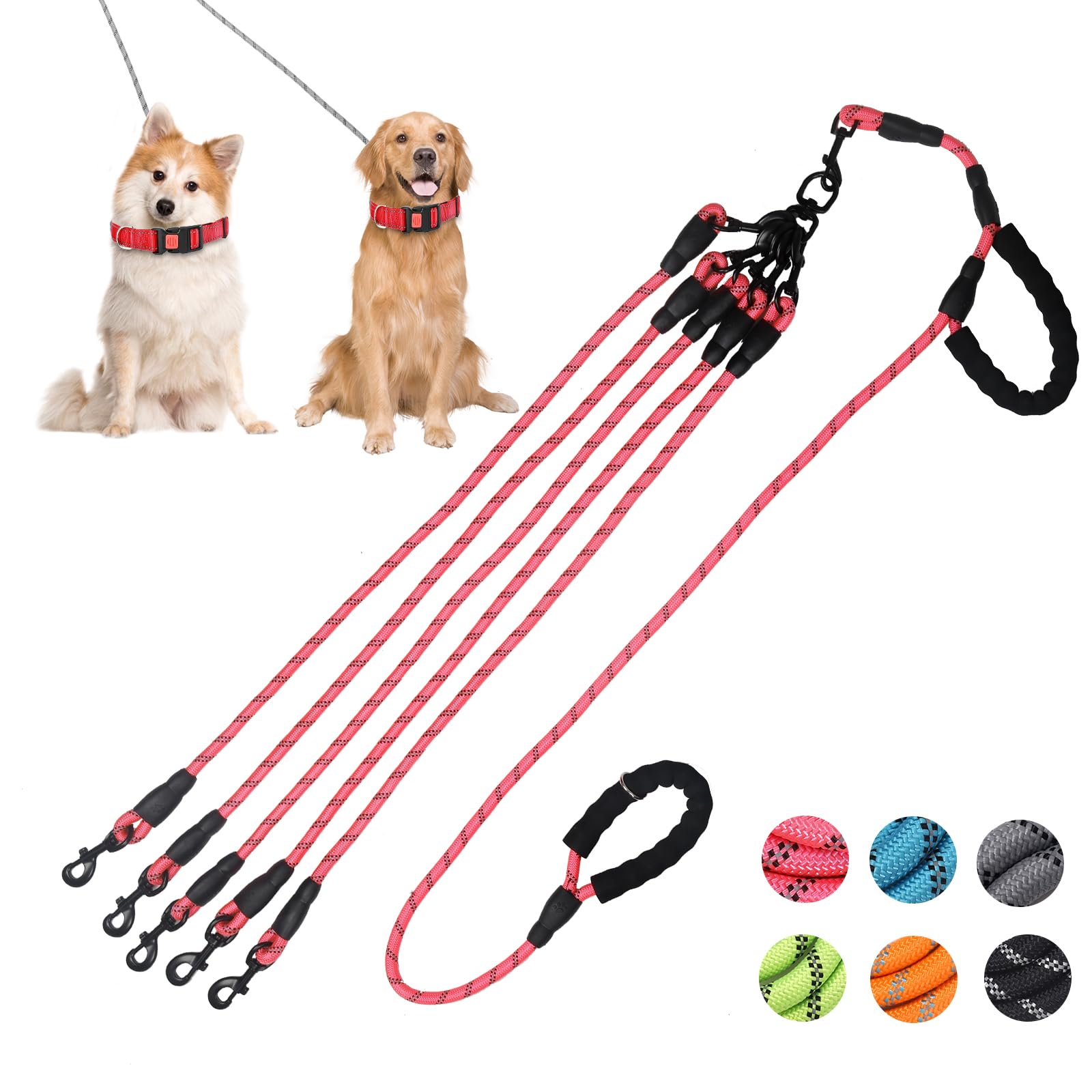 Exceptional 360 Anti-Tangle & No Pull Dog Leash - 5 Handle & Reflective For Safety & Convenience, Suitable For Small & Medium Do