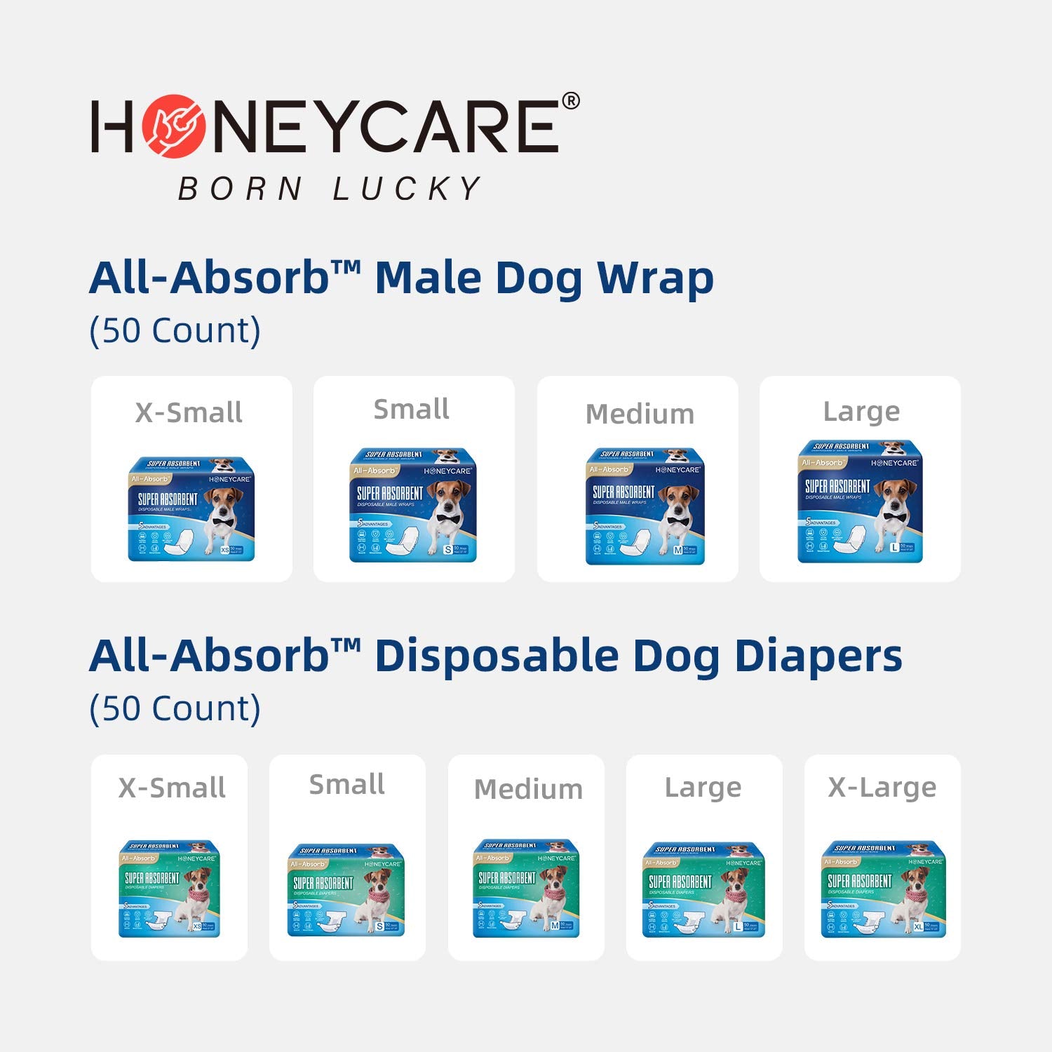 HONEY CARE All-Absorb Disposable Female Dog Diapers, M Size, Super Absorbent, Blue and White, 36 Count, Model A30
