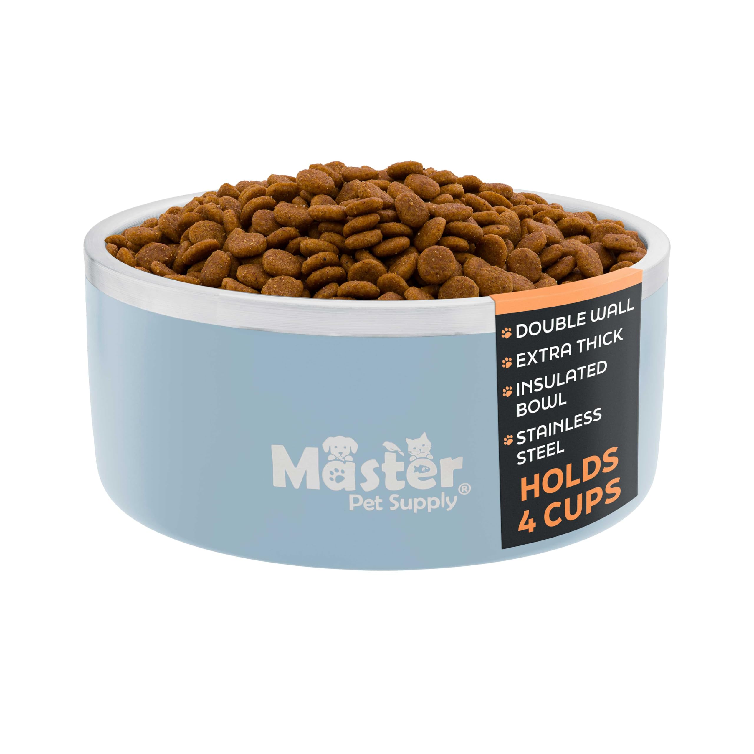 Master Pet Supply Stainless Steel Dog Bowls - 32 oz, Heavy Duty - Glacier Blue, Double Wall Extra-Thick Insulated, Non-Slip Pet 