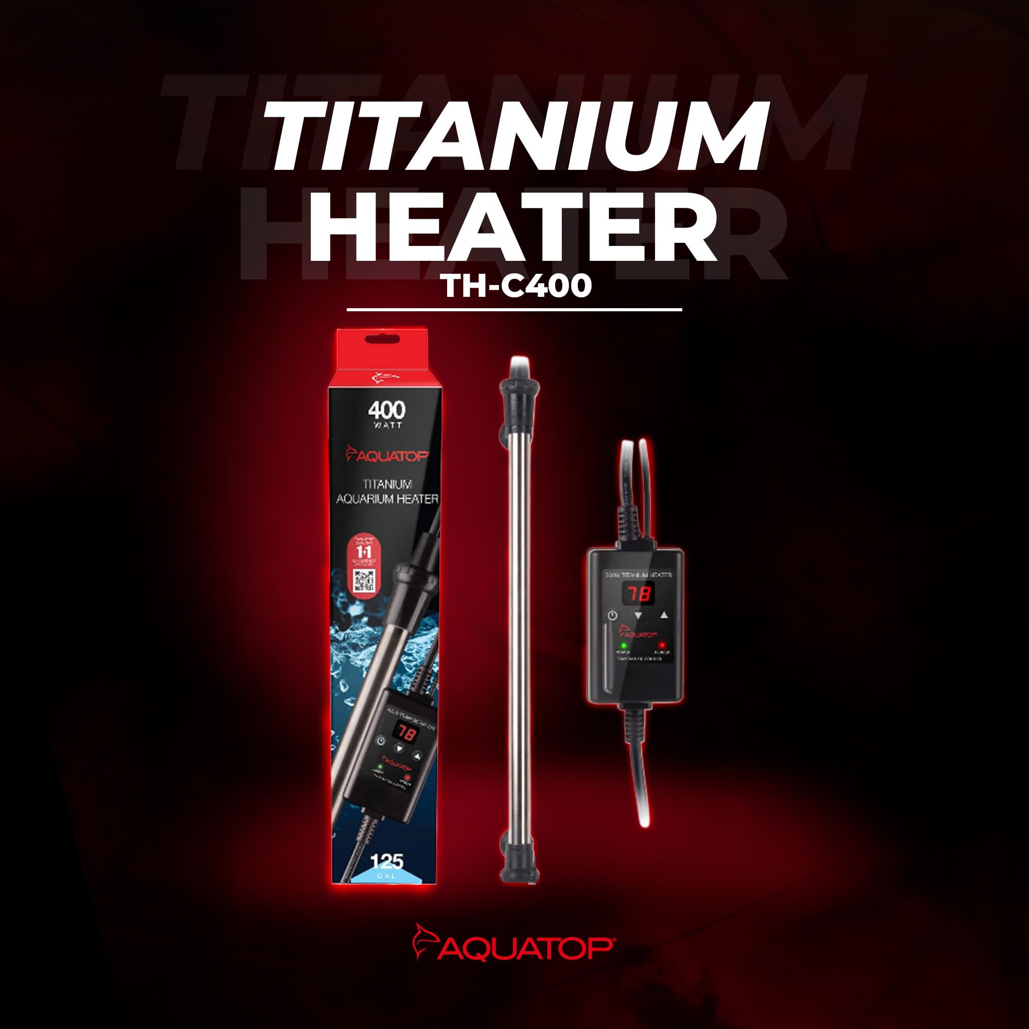 Aquatop 400W Titanium Heater with Controller - Fully Submersible - Up to 125 Gal - 68-92F Adjustable Temperature - for Fresh and