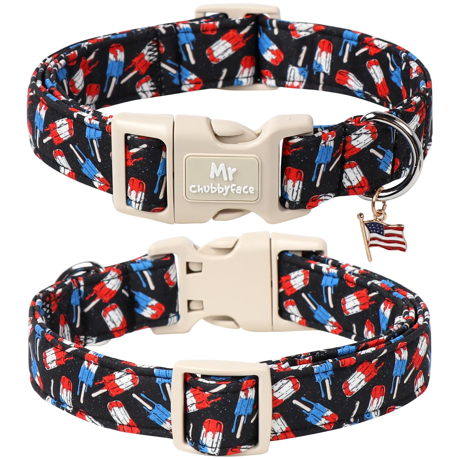 Mr.Chubbyface Summer Dog Collar, Durable Popcile Dog Collars, Adjustable Soft 4Th Of July Pet Collar For Small Large Medium Dogs