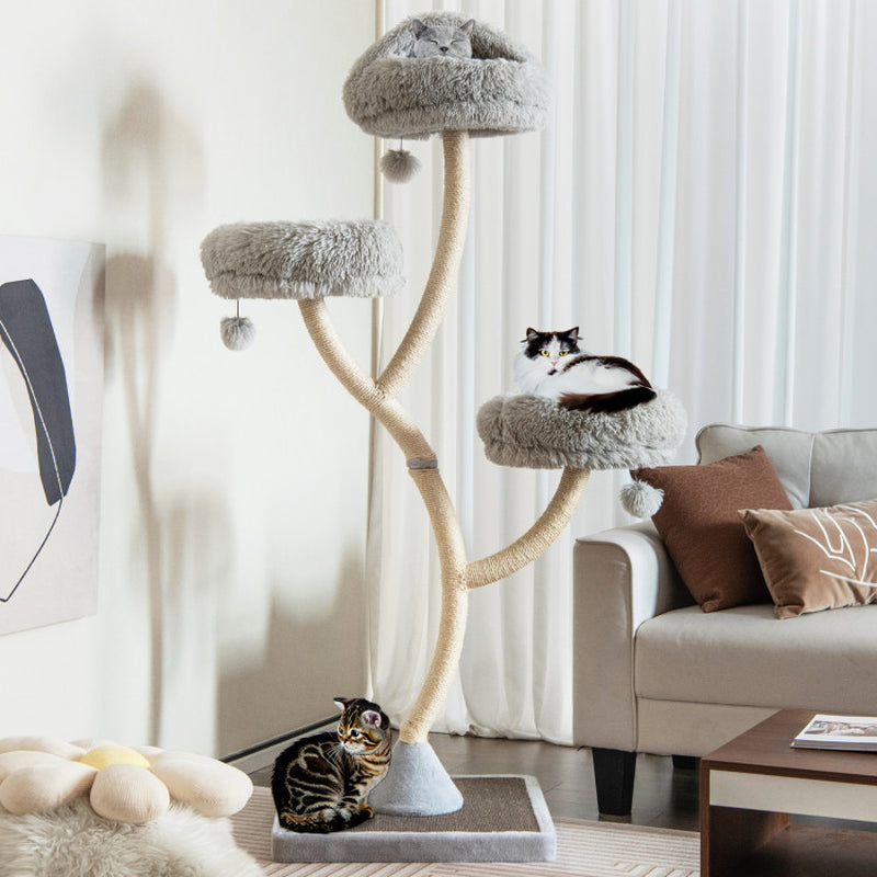 70 Tall Metal Cat Tree Tower with 3 Plush Perches & Sisal Scratching Posts