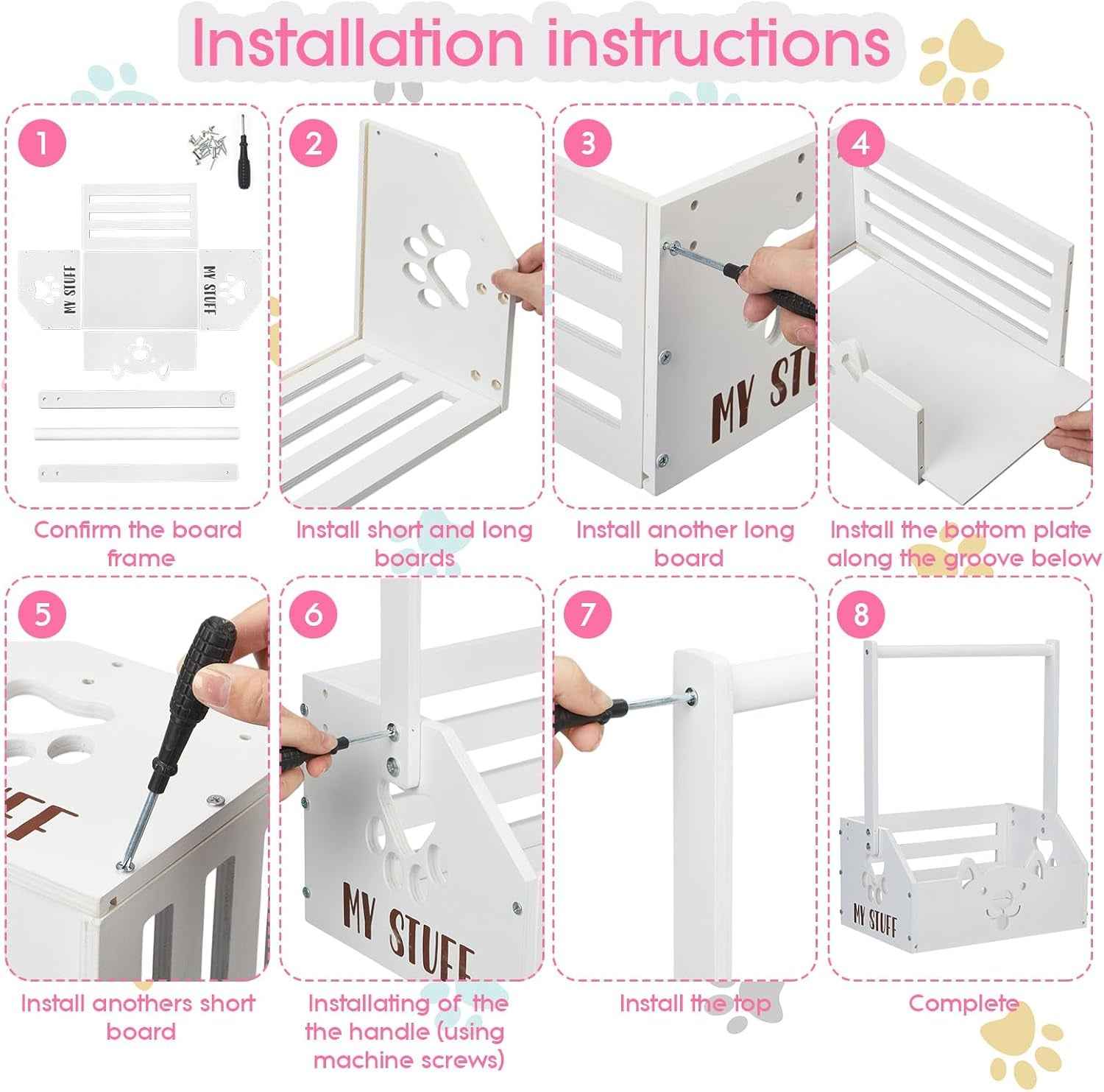 Dog Storage Organizer Wooden Closet Toy Bin Clothes Rack Hangers Pink/White