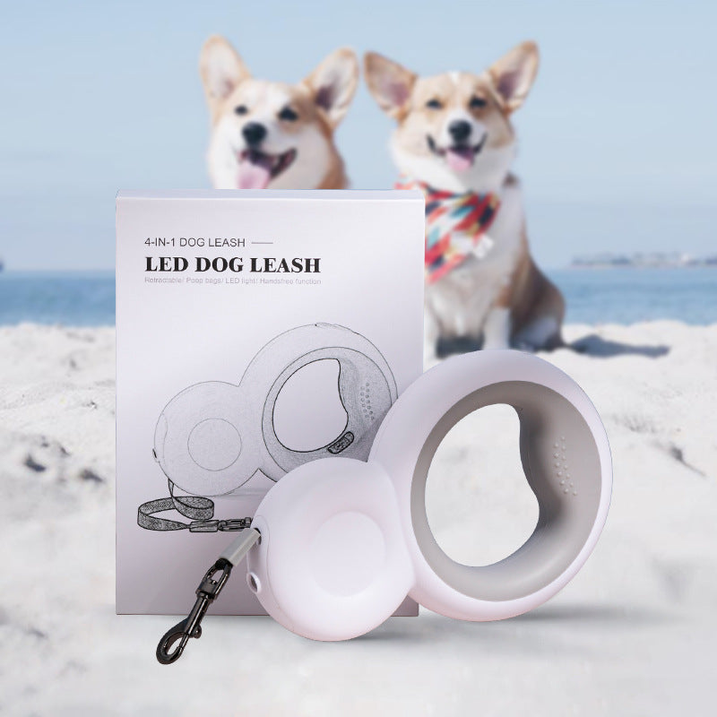 4 in 1 Pet Snowman LED With Night Light Dog Automatic Retractable Leash