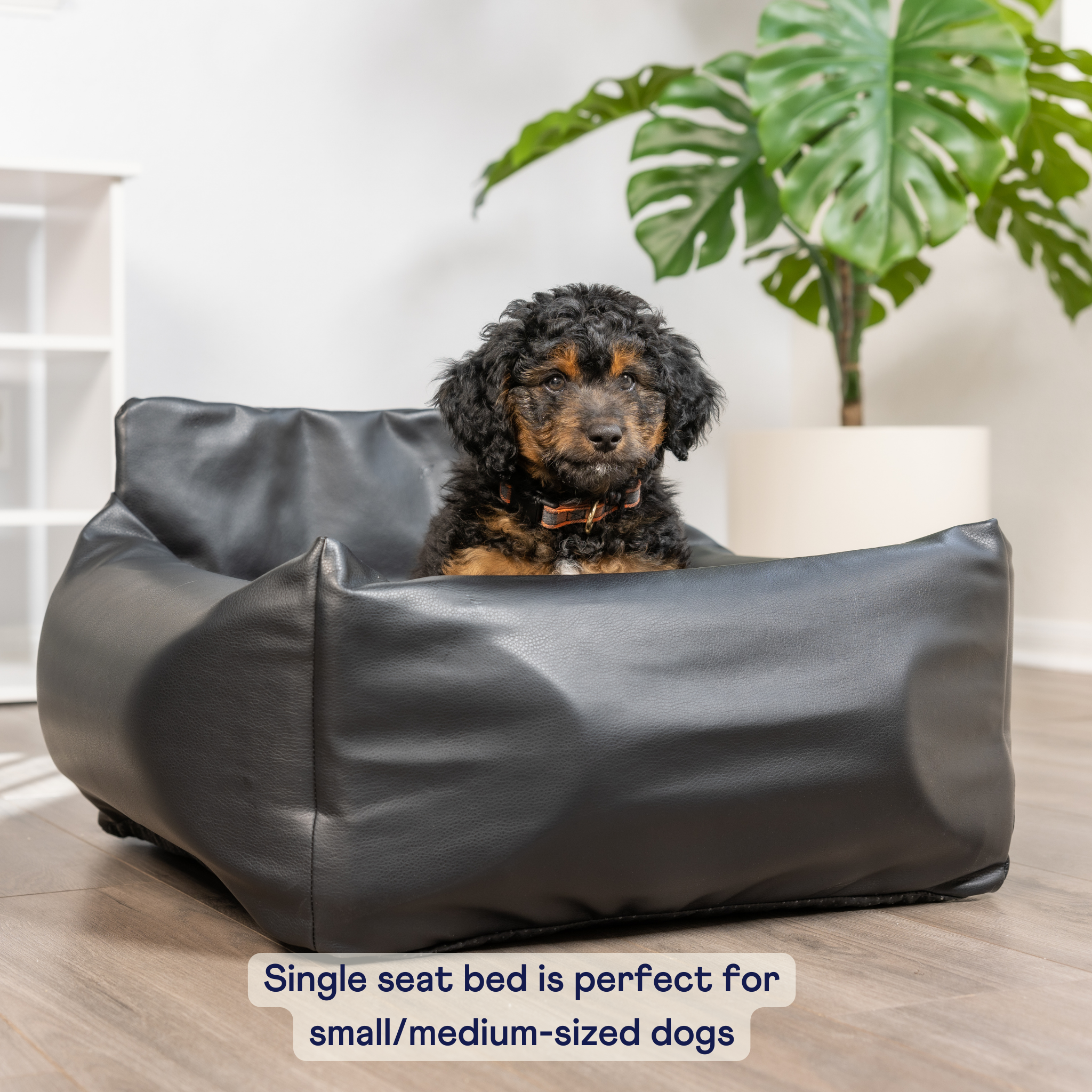 PupProtector™ Faux Cool-to-Touch Vegan Leather Memory Foam Dog Car Bed -  Black