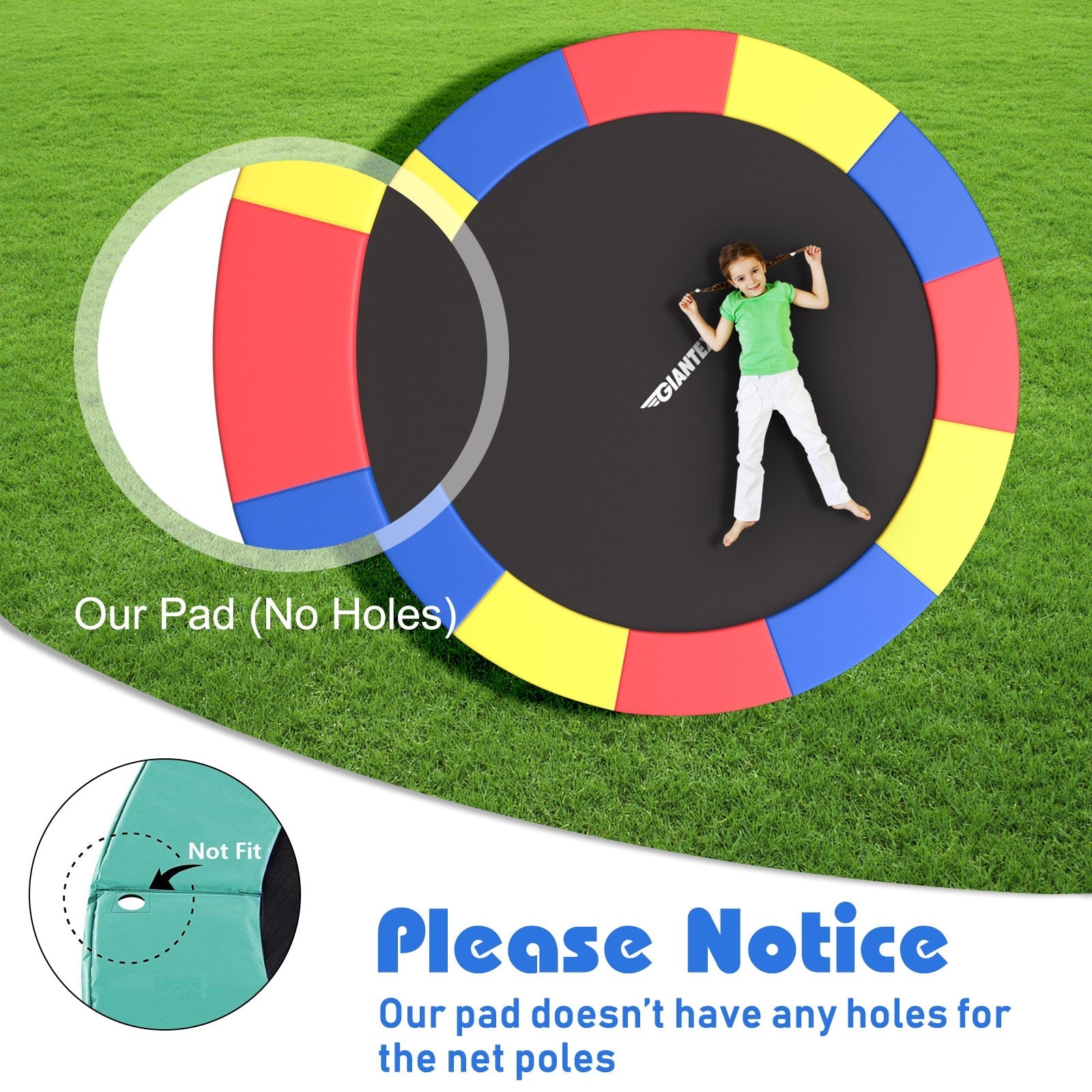 8 Feet Trampoline Spring Safety Cover without Holes-Multicolor